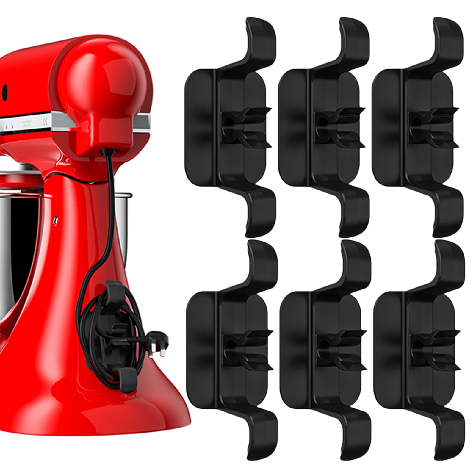 6Pcs Black Cord Holder for Kitchen Appliances - Shark Cord Organizer with Plug Holder for Blenders, Coffee Makers, Air Fryers - Perfect for Small Home Appliances & Countertop Organization