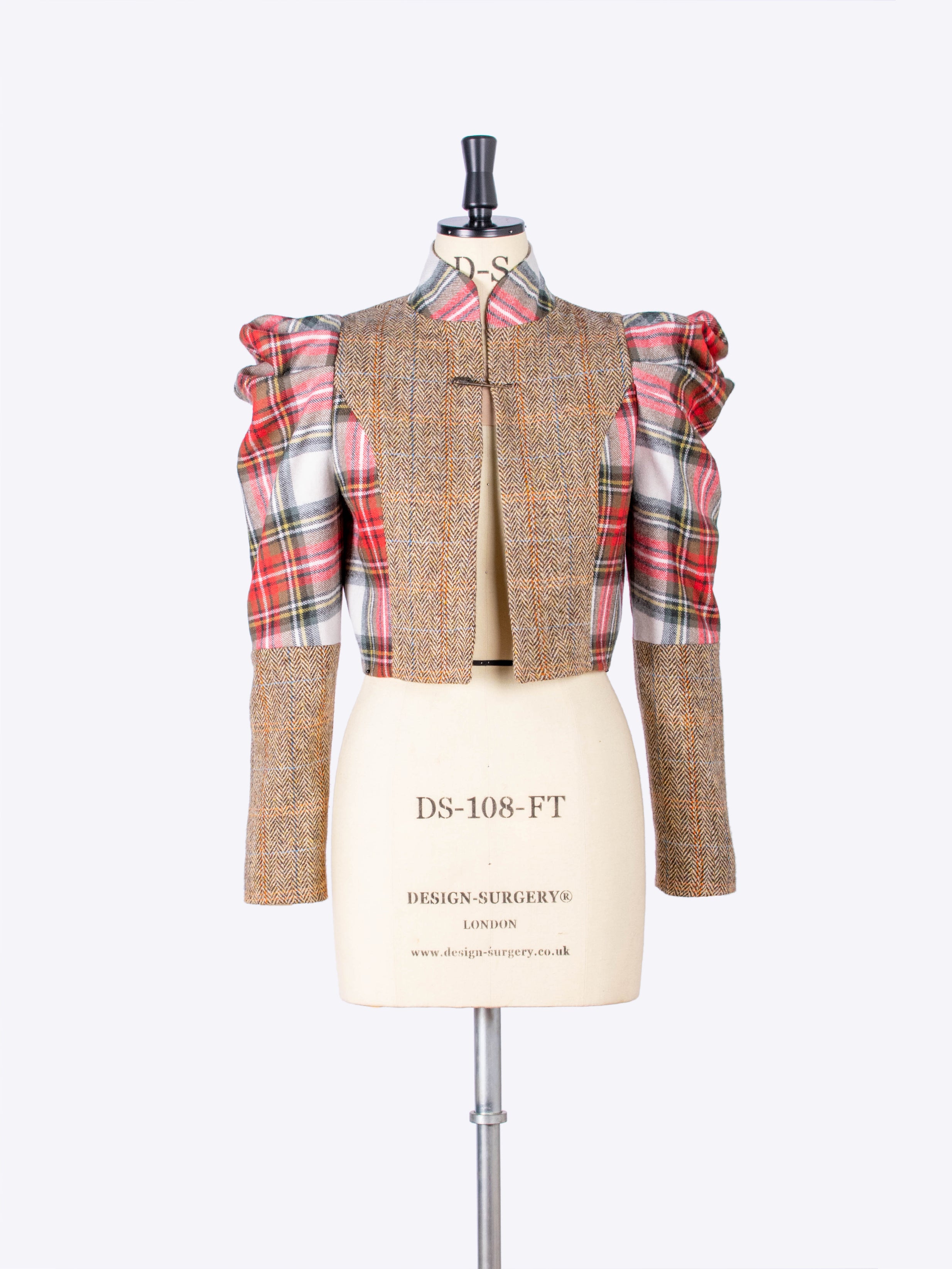 Elegant Puff Sleeve Bolero Jacket - Limited Edition White Tartan & Harris Tweed Blend - Perfect for Weddings, Parties & Formal Occasions