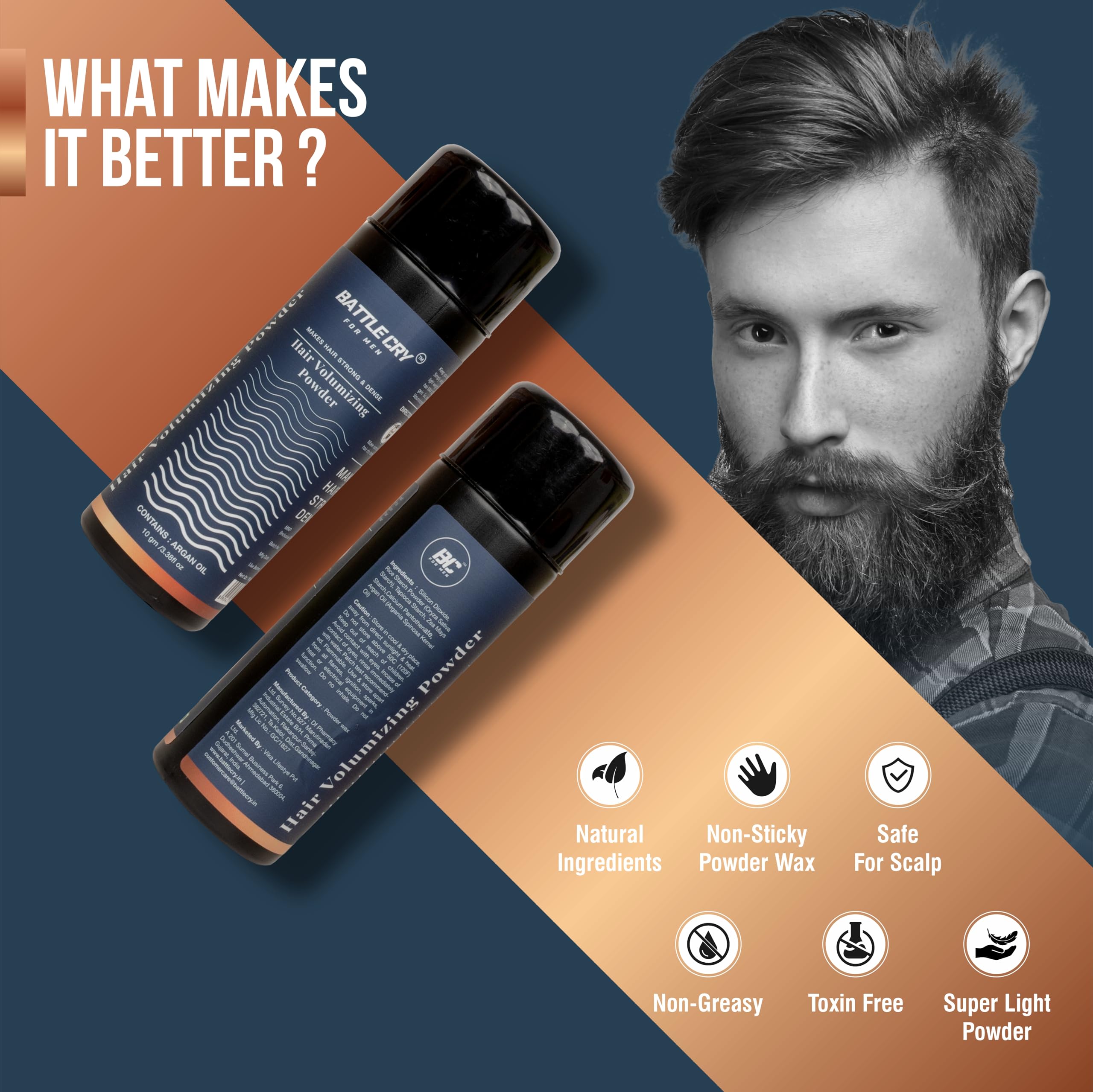 Battlecry Hair Volumizing Powder for Men - Lightweight Styling Powder with Matte Finish & Massive Volume (10g) | Quick & Easy Hair Styling Solution for Thin or Flat Hair | Perfect for Daily Use, Special Occasions & Professional Looks