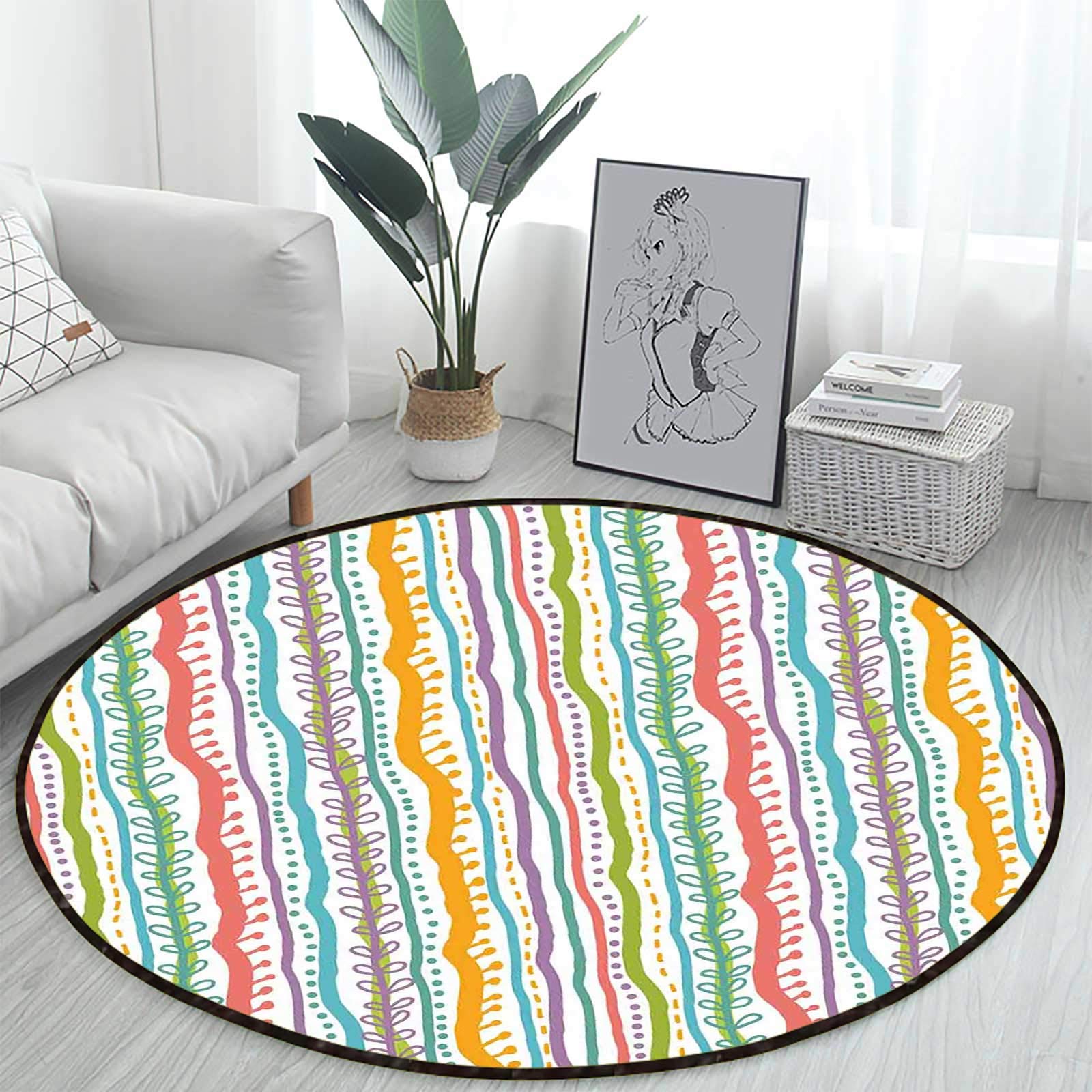 Modern Vertical Swirl Lines Coffee Table Rug - 39.3 Inch Round Non-Slip Area Rug for Living Room, Office & Dorm - Multi-Purpose Chair Mat & Decorative Carpet for Home Decor