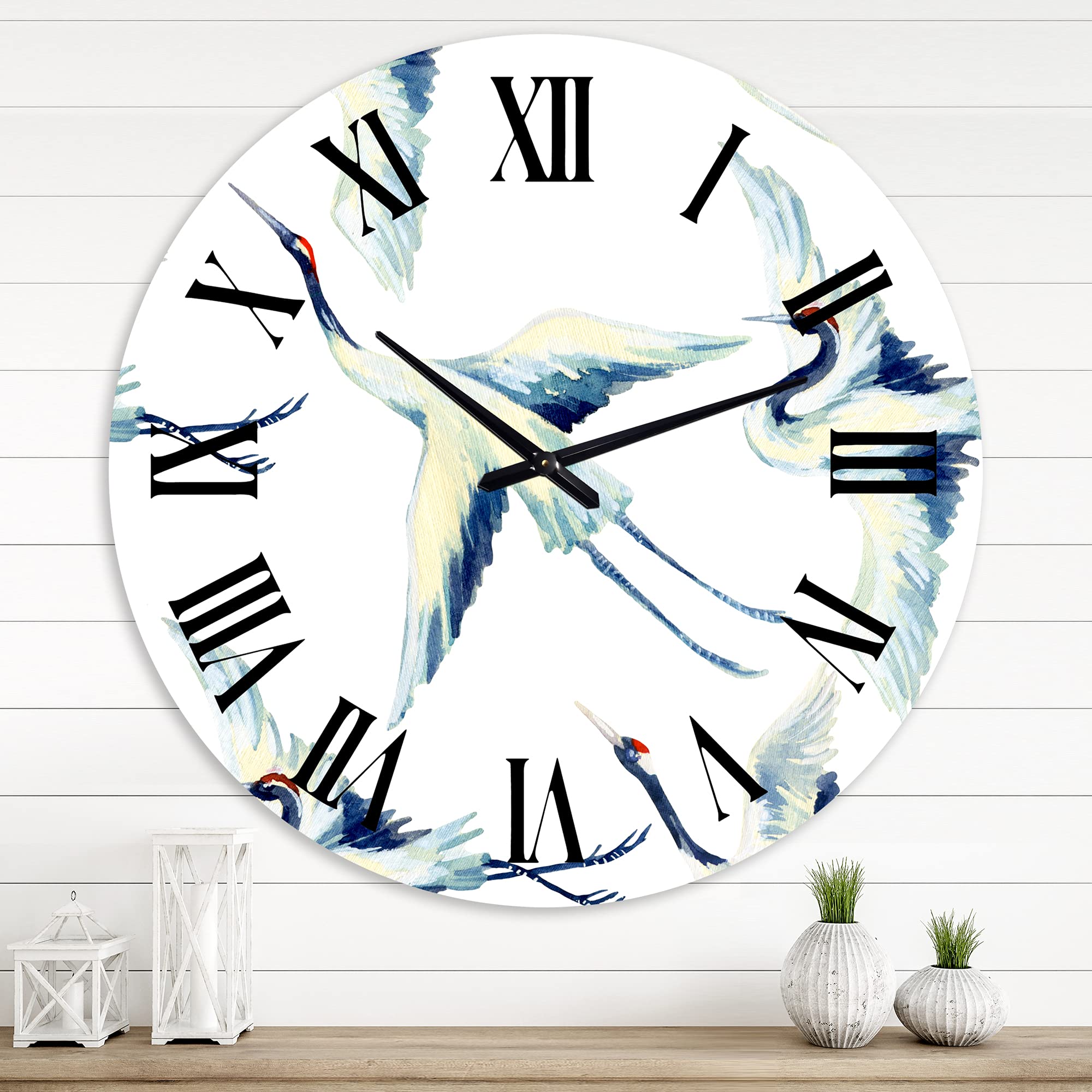 DesignQ Traditional Asian Crane Bird Wall Clock - Large Decorative Clock for Office, Living Room & Bedroom | Elegant Home Decor & Gift Idea