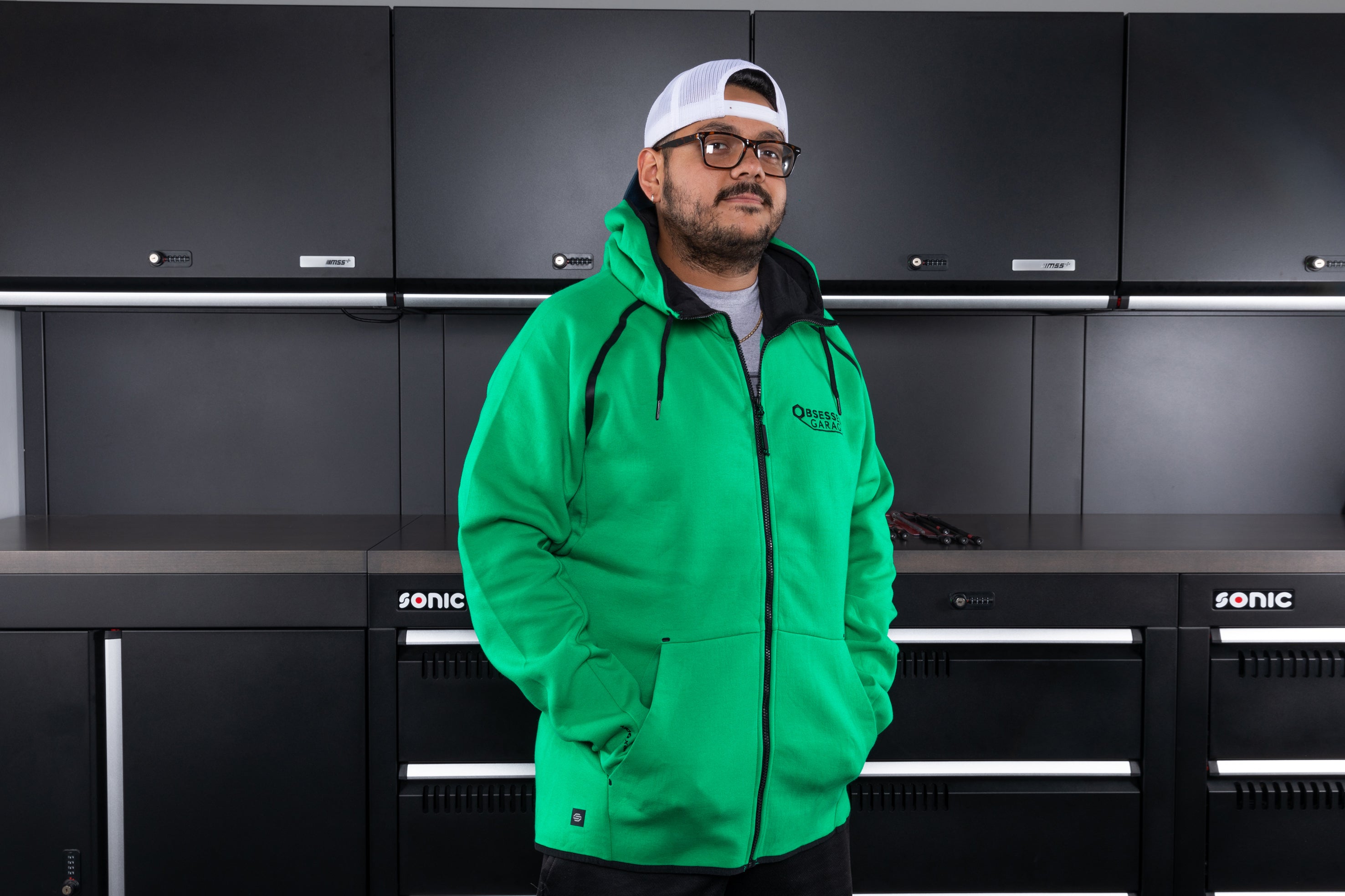 Obsessed Garage Reflex Zip Up Hoodie - Premium Men's Fleece Jacket for Car Enthusiasts | Perfect for Garage Work, Car Shows & Casual Wear