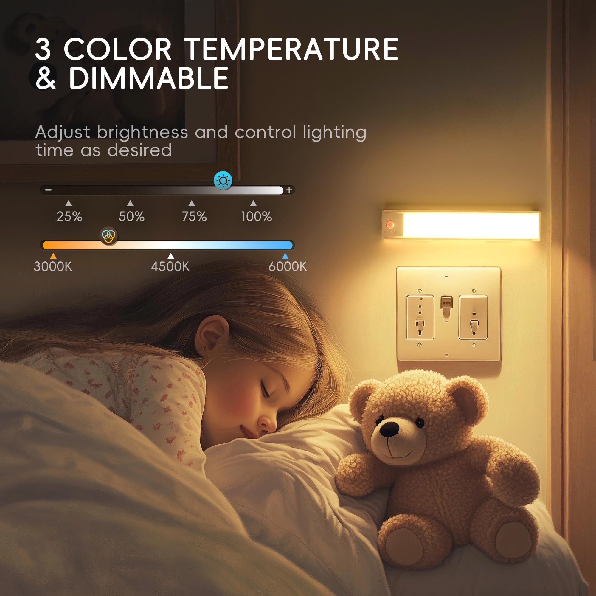 Lexall Under Cabinet LED Light - 60 LED Rechargeable Motion Sensor Light with Charging Station, Dimmable RGB Closet Bar, Magnetic Under Counter Lighting for Kitchen (1 Pack) | Perfect for Pantry, Wardrobe, Garage & Nighttime Safety Lighting