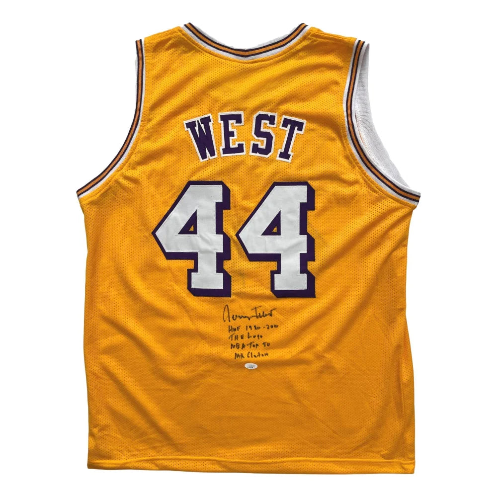 Jerry West Signed Los Angeles Lakers Jersey with Multi Inscription - JSA COA Certified Autograph - Perfect for NBA Memorabilia Collectors and Lakers Fans Display
