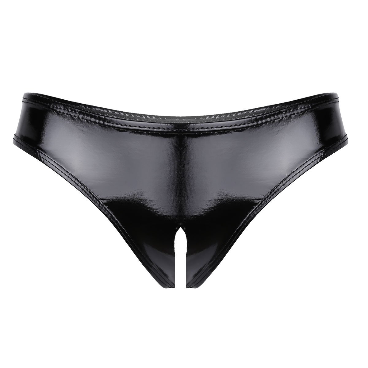 Sexy Women's PVC Leather Wet Look Open Crotch High Cut Mini Briefs - Fetish Lingerie for Role Play, Bachelorette Parties & Sensual Nights