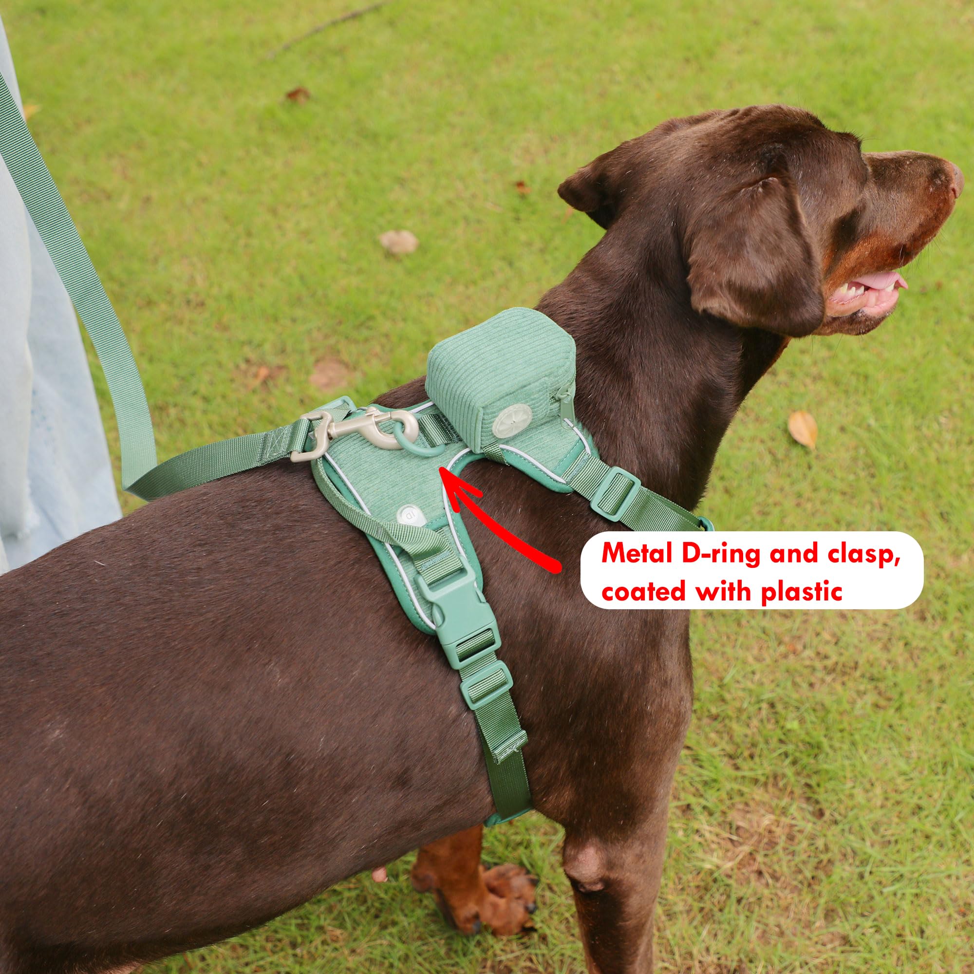 Custom Personalized Dog Harness & Leash Set with Name - Reflective No-Pull Harness, Poop Bag Holder - Beige Gray & Emerald Green (Small) - Perfect for Walking, Training & Nighttime Safety