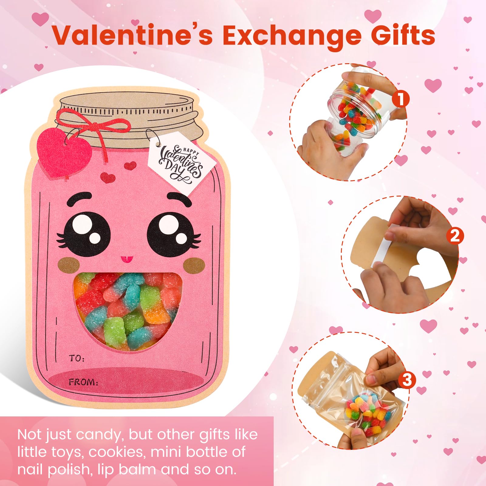 48 Pack Valentine's Day Cards for Kids - Mason Jar Themed Classroom Exchange Cards with Treat Bags for Boys, Girls, Toddlers & Friends | School Party Supplies, Classroom Prizes, Gift Exchange (Candy Not Included) | Perfect for Valentine's Classroom Activities, School Parties & Kids' Gift Giving