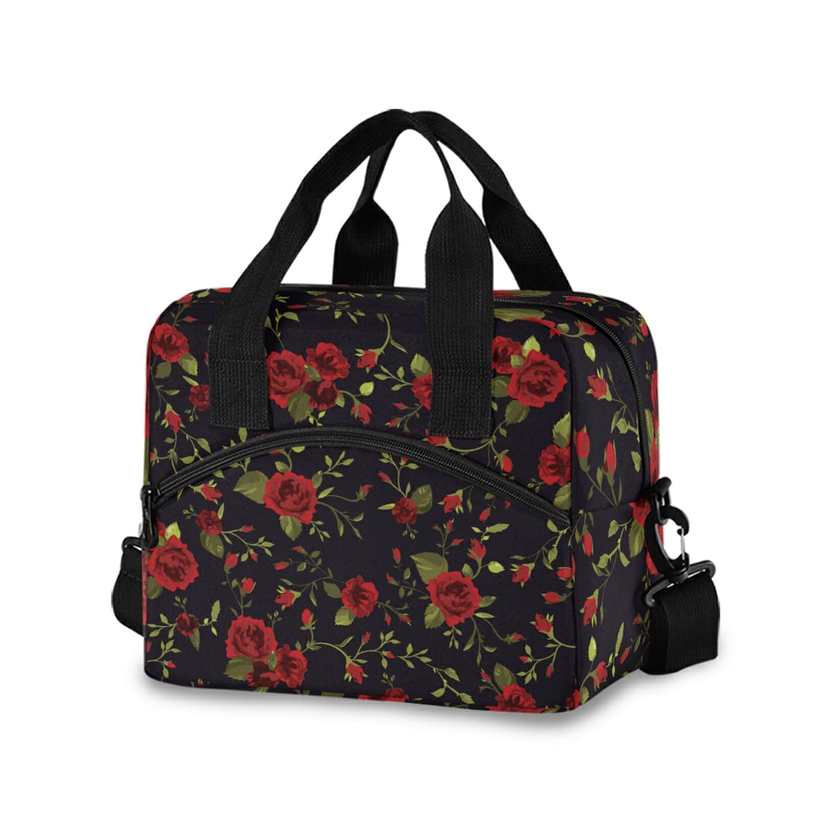 ALAZA Insulated Lunch Box with Shoulder Strap - 19-Can (12.5L) Capacity, Reusable Cooler Bag for Women & Men - Perfect for Work, Picnics, School & Outdoor Activities - Red Rose Floral Design