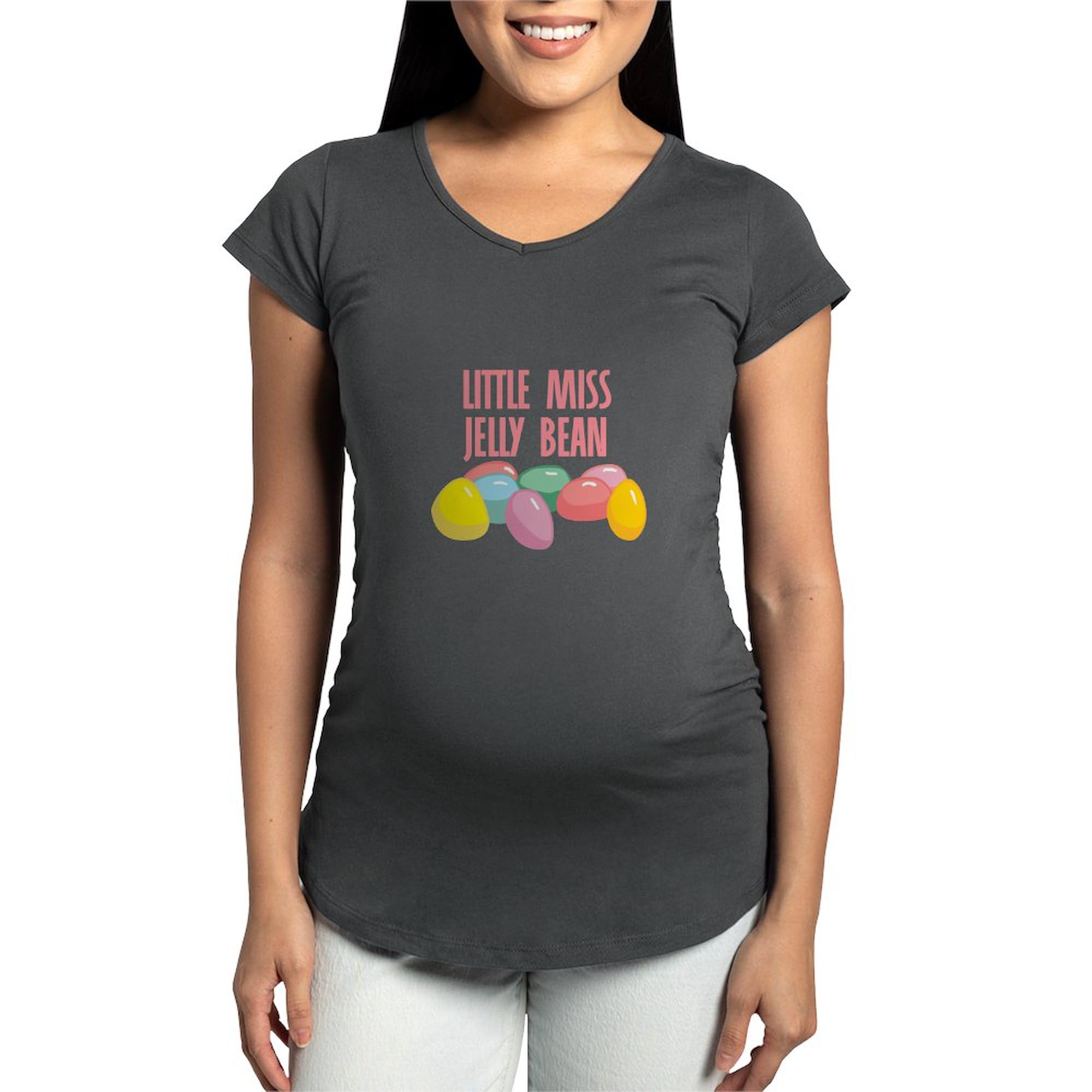 Little Miss Jelly Bean Maternity Dark T-Shirt - Women's Ruched Side Pregnancy Shirt for Expecting Moms | Comfortable & Stylish Maternity Wear for Casual Outings & Baby Showers