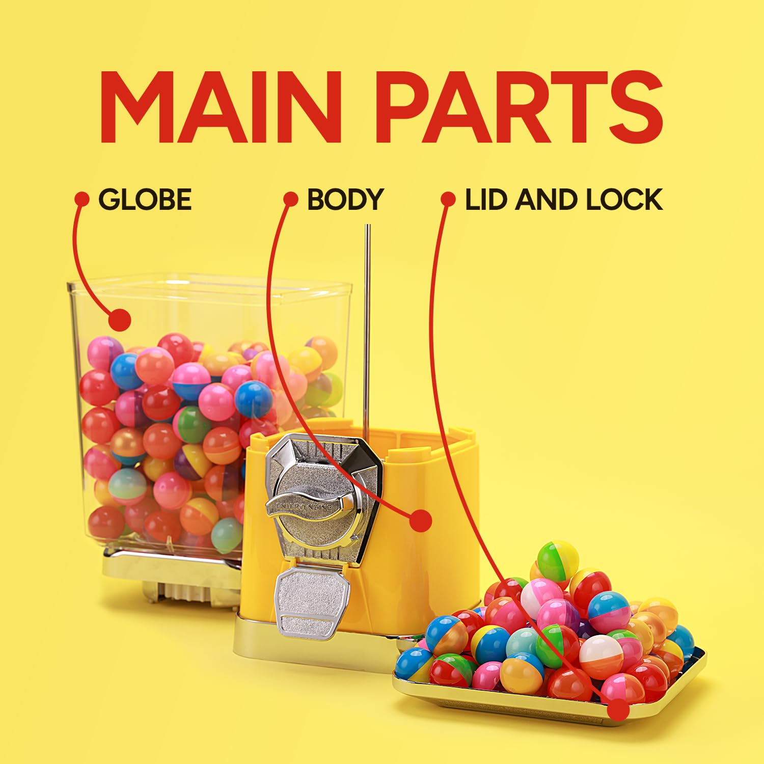 Premium Gumball Machine for Kids - Bubble Gum Dispenser for Bouncy Balls, Toys & Candy - Fun Vending Machine for Home, Parties & Classroom Rewards