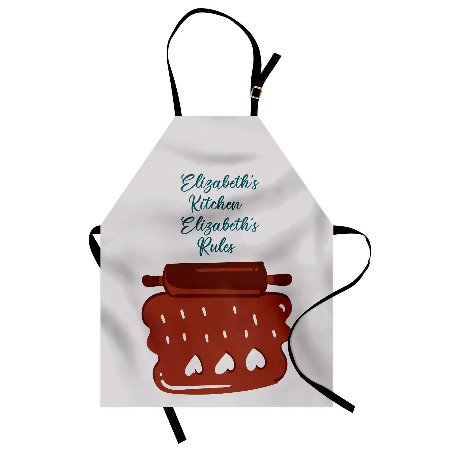 Ambesonne Personalized Chef Apron - Cartoon Baking & Cooking Design with Colorful Rolling Pin & Heart Motif - Adjustable Unisex Kitchen Bib for Adults (Burgundy Dust) - Perfect for Home Cooking, Baking Parties & Culinary Gifts