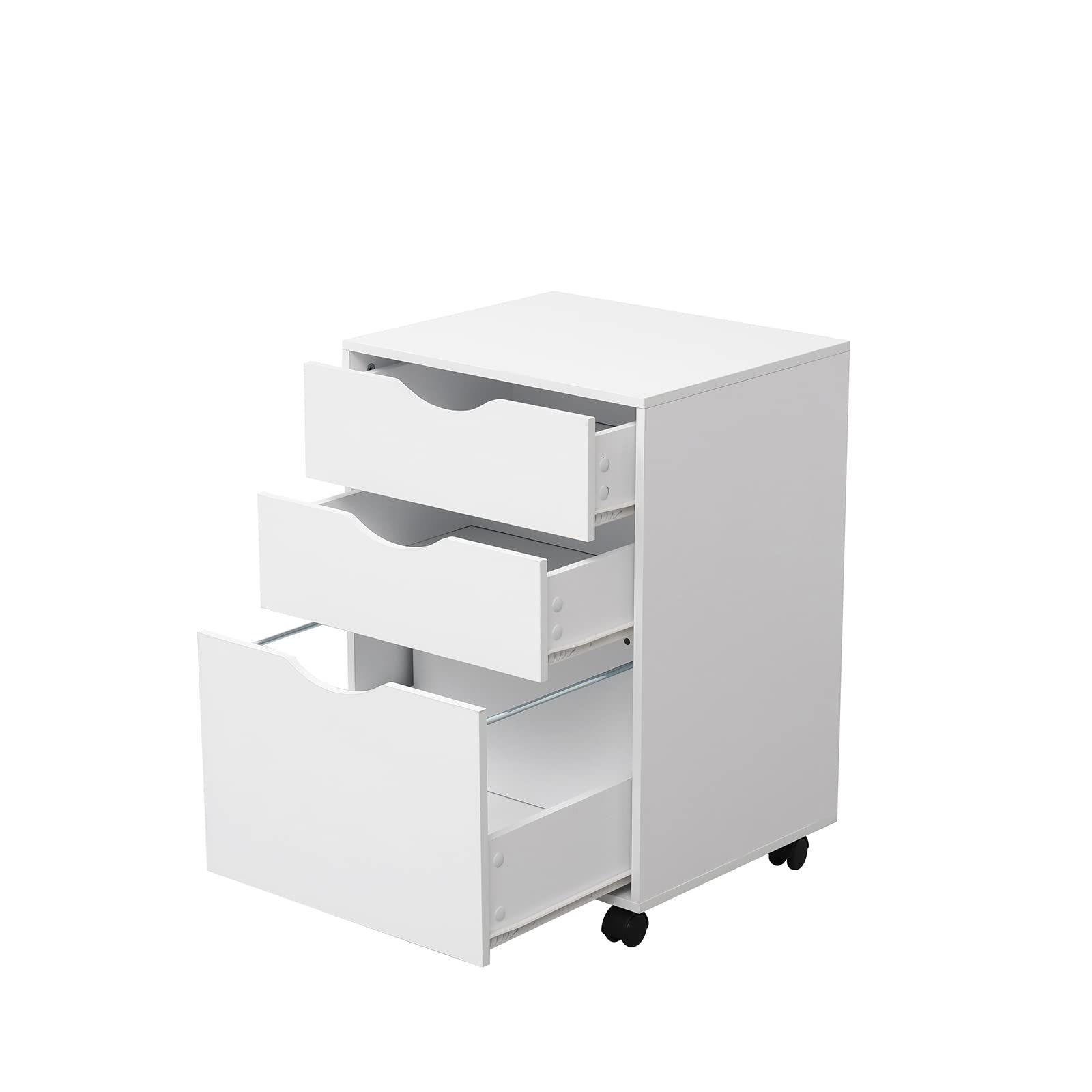 3-Drawer Wooden Storage Cabinet with Lockable Casters - Mobile File Organizer for Home Office, Mini Printer Stand - Compact White Office Furniture for Small Spaces & Workspaces
