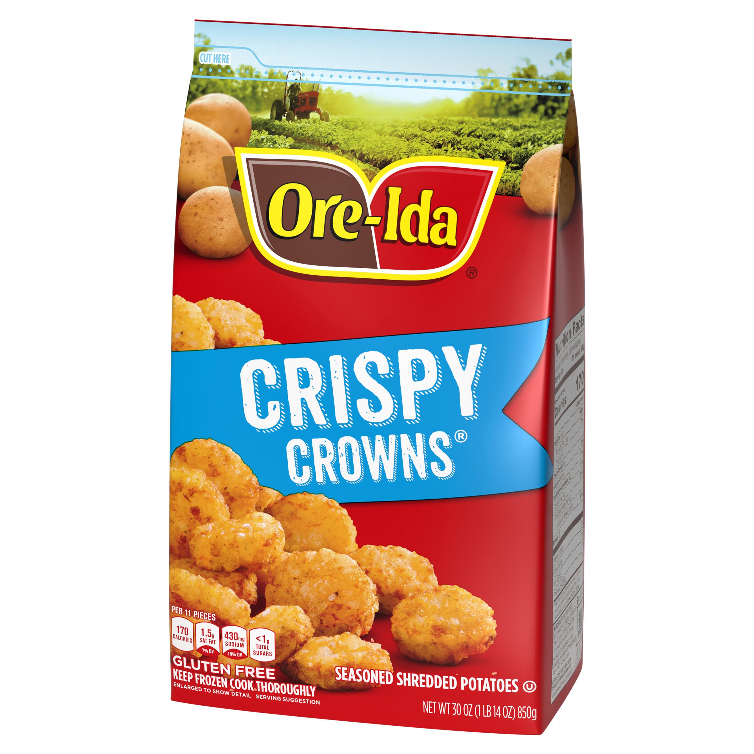 Ore-Ida Crispy Crowns Seasoned Shredded Potatoes - 30 oz Bag - Perfect for Breakfast, Snacks, and Family Gatherings