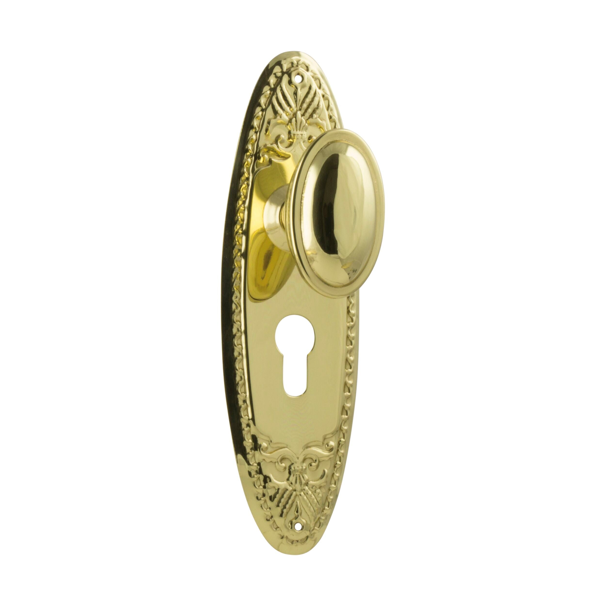 Fitzroy Euro Pair Polished Brass Door Knob - H205xW63xP60mm - Classic Elegance for Interior Doors, Bedrooms & Home Renovation