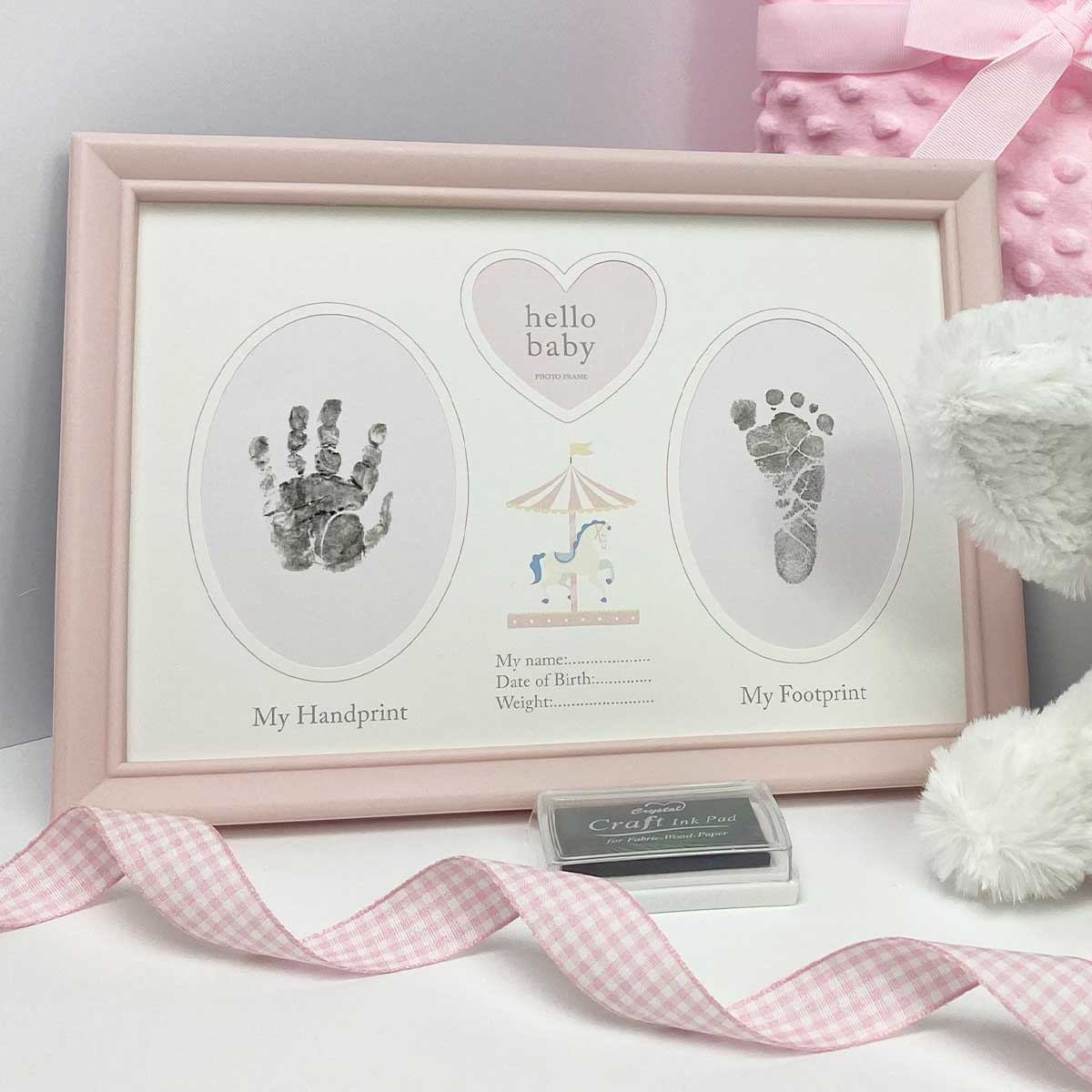 Baby Girl Hand & Foot Print Keepsake Frame with Ink Pad - Newborn Memory Gift for First Birthday, Christening, or Nursery Decor