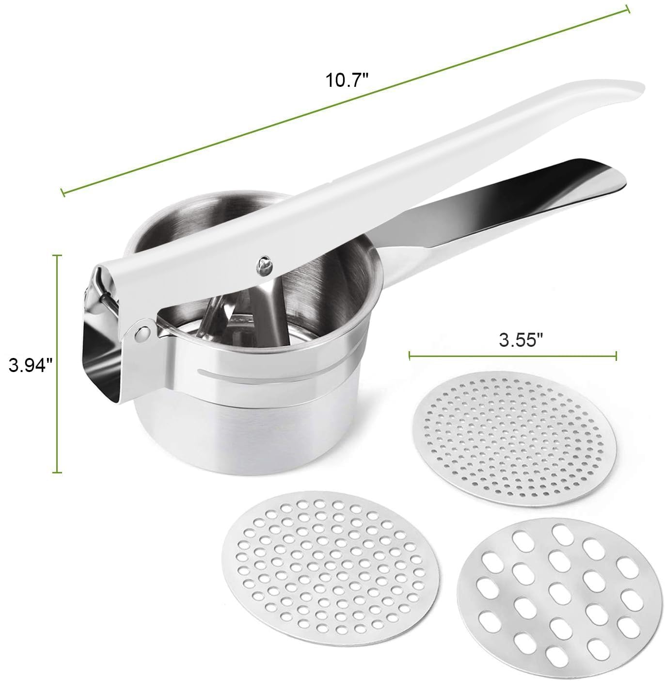 Stainless Steel Potato Ricer 15oz - Heavy Duty Masher for Creamy Mashed Potatoes & Sweet Potatoes - Ergonomic Comfort Grip Handle - Essential Kitchen Tool for Pressing, Mashing - Perfect for Home Cooking, Meal Prep & Holiday Dinners