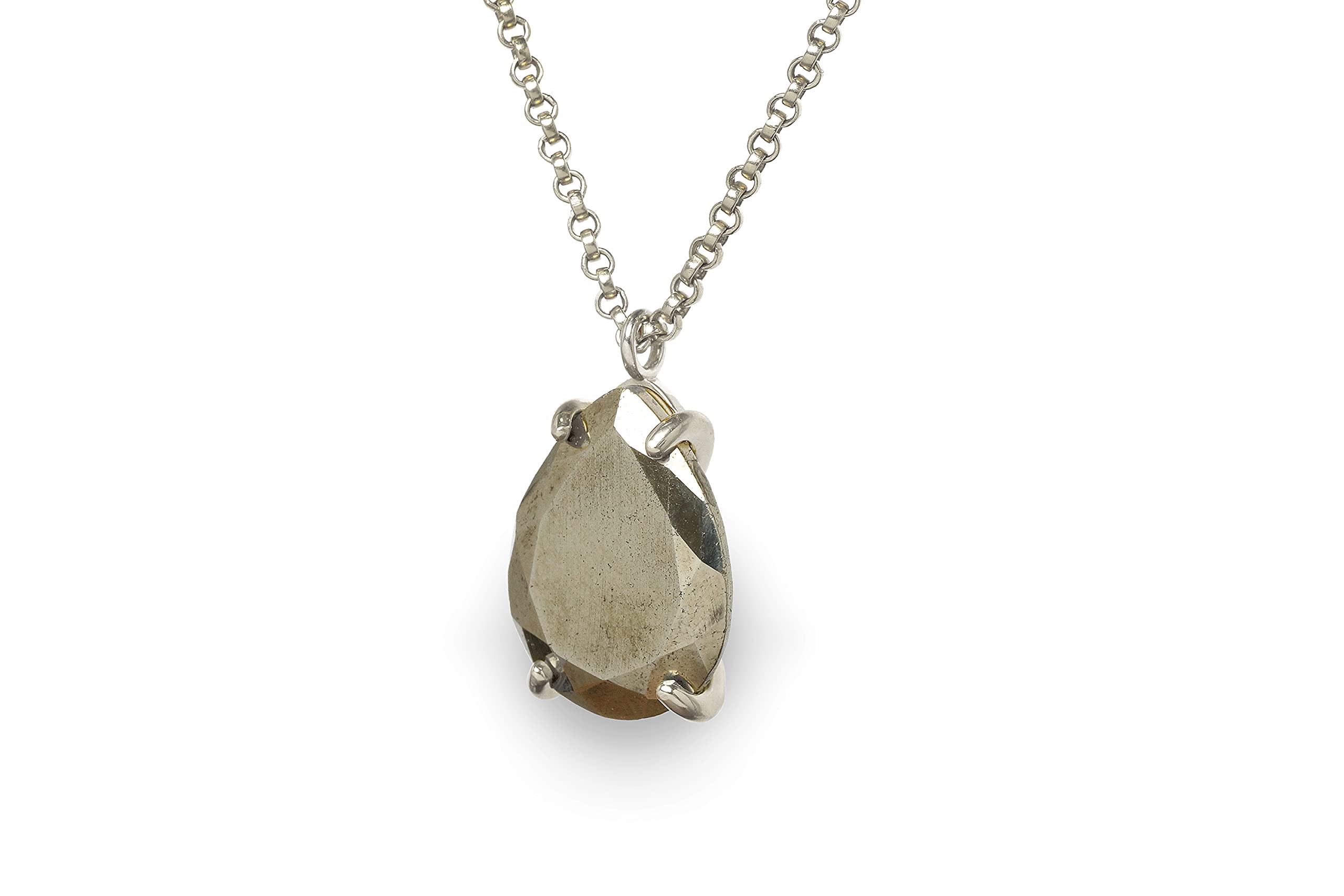 Handmade Anemone Pear Custom Pyrite Necklace - Artisan Teardrop Pendant Jewelry for Women | Unique Gemstone Fashion Necklace Gift for Birthday, Anniversary & Special Occasions