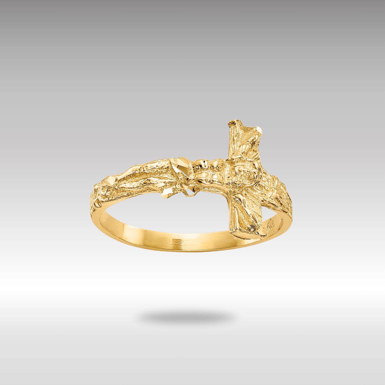 Gold Diamond Cut Crucifix Ring Model K3968 - Elegant Religious Jewelry for Men & Women, Perfect for Gifts, Weddings, and Everyday Wear