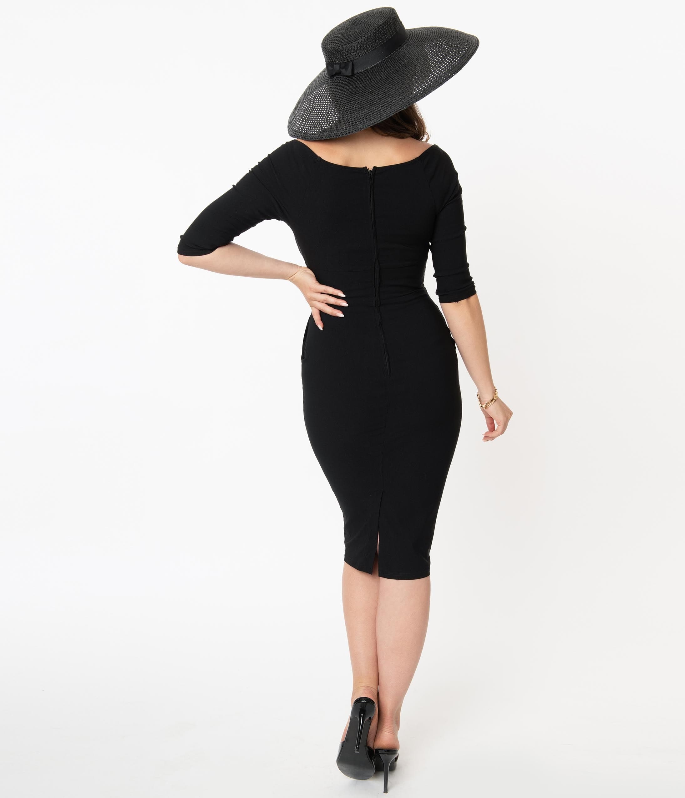 Vintage Black Shailene Pencil Dress for Women - Elegant Slim Fit Bodycon Dress for Office, Party & Evening Wear