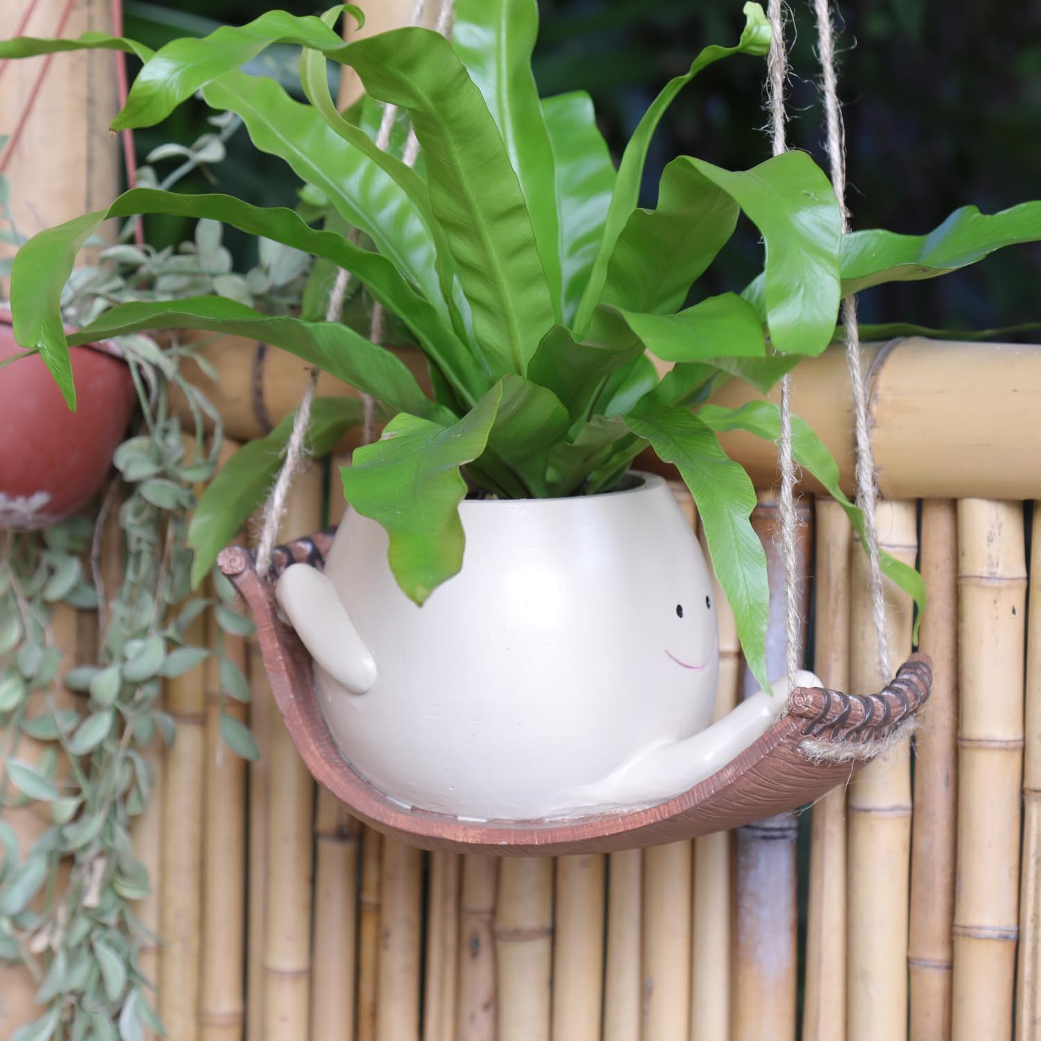Smiling Face Hanging Hammock Planter - Resin Swing Pot for String of Pearls Plants | Indoor/Outdoor Flower Pot for Home Decor, Garden & Patio | Perfect Gift for Mother's Day, Christmas & Housewarming