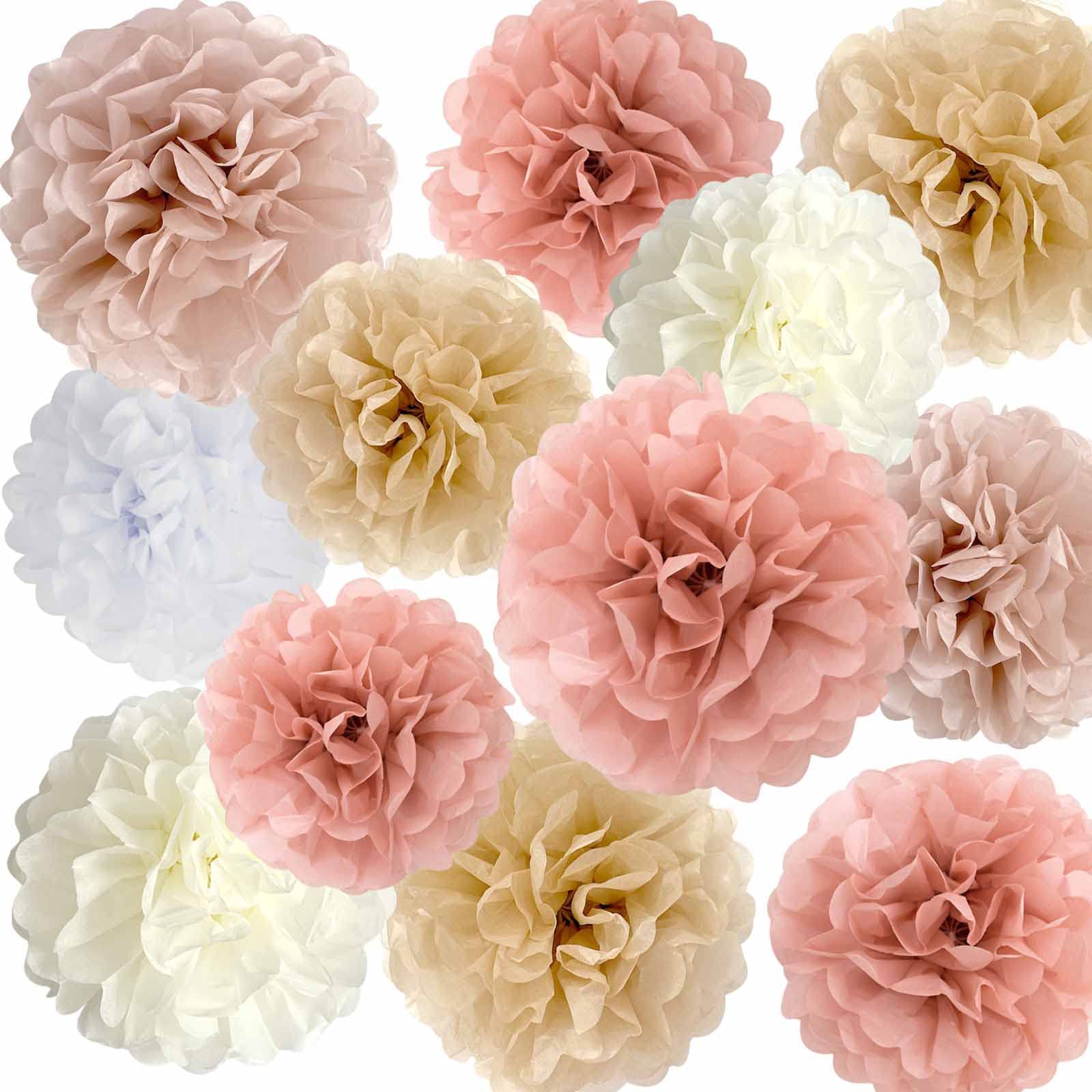 ANSOMO Boho Rainbow Tissue Paper Pom Poms - Party Decorations & Wall Hanging Supplies for 1st Birthday, Bridal Shower, Baby Shower - Cream, Dusty Pink, Rose Gold, Blush Colors - Perfect for Wedding, Nursery, and Festive Celebrations