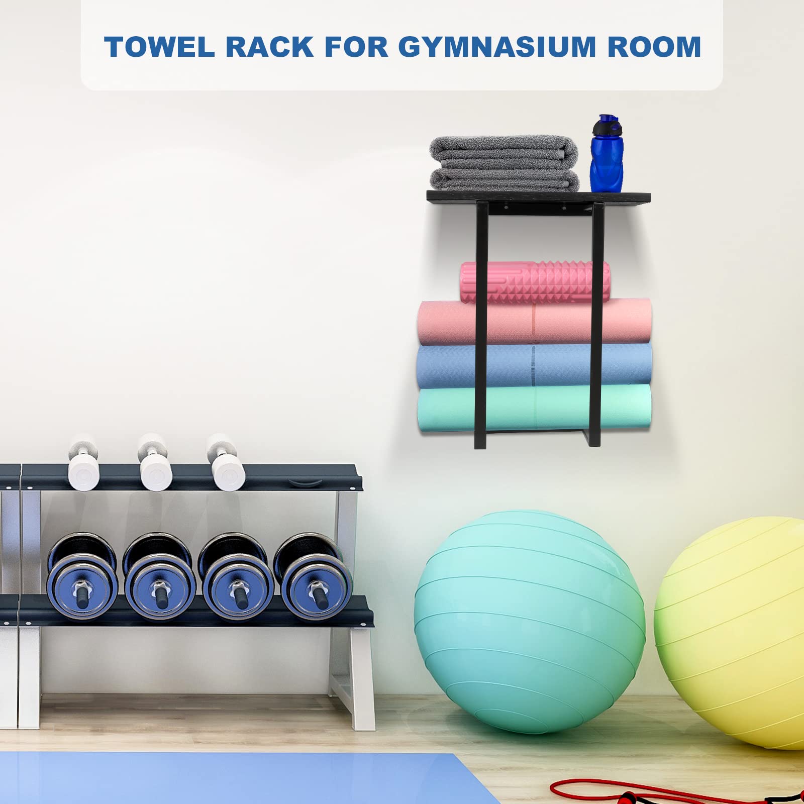 Black Wooden Shelf Metal Towel Racks for Bathroom Wall Mounted - Rolled Bath & Hand Towel Holder Storage Organizer for Bathroom, RV, Camper - Perfect for Small Spaces & Home Decor