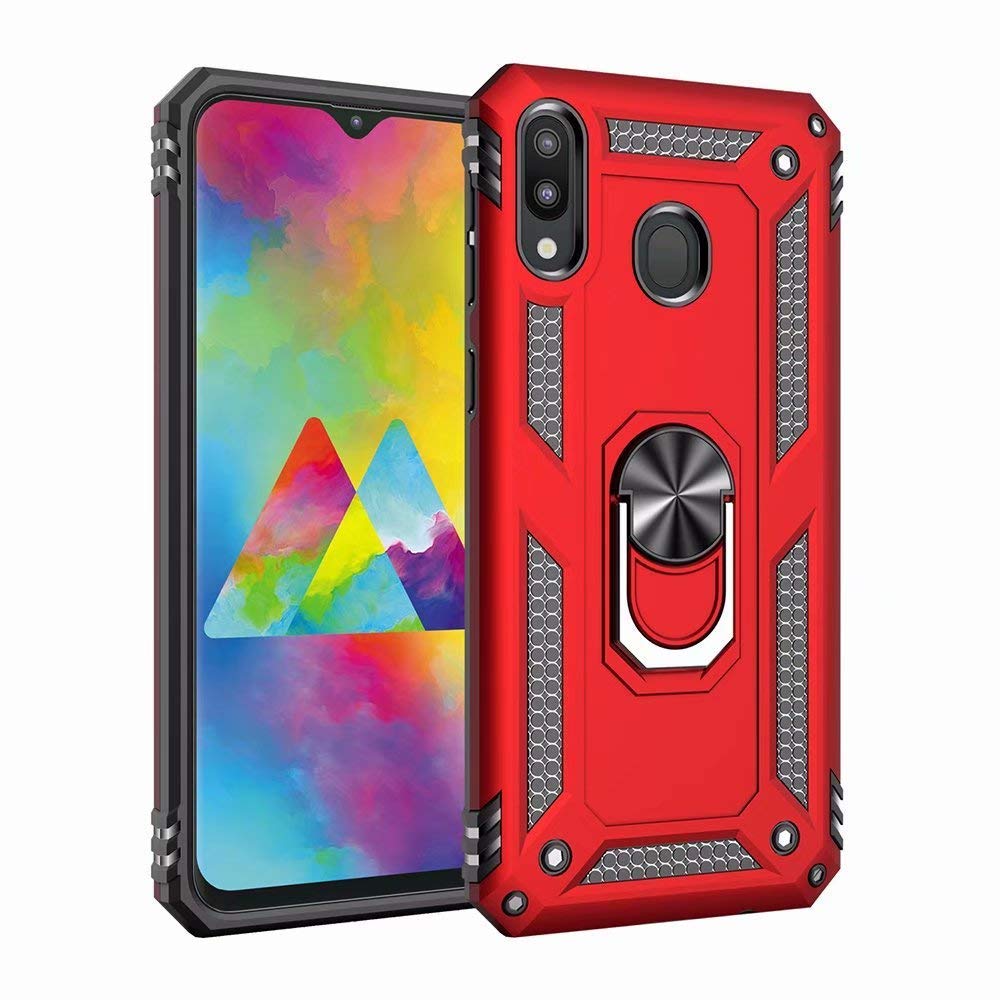 Shockproof Dual Layer Hybrid Armor Case with 360° Rotating Metal Ring Stand & Magnetic Car Mount - Compatible with Huawei Nova 4 (Red) - Perfect for Work, Travel & Outdoor Protection