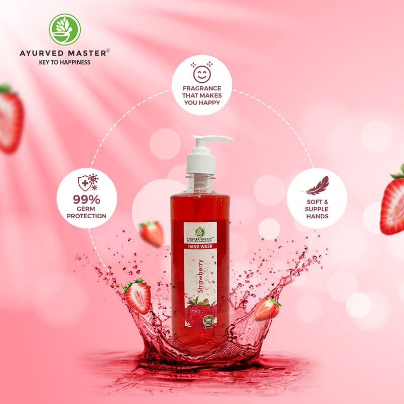 Ayurved Master Advanced Skincare Moisturizing Liquid Strawberry Hand Wash Refill (500ml x 2 Pack) - Antibacterial Formula Fights 100+ Germs | Gentle for Daily Use at Home, Office & Travel