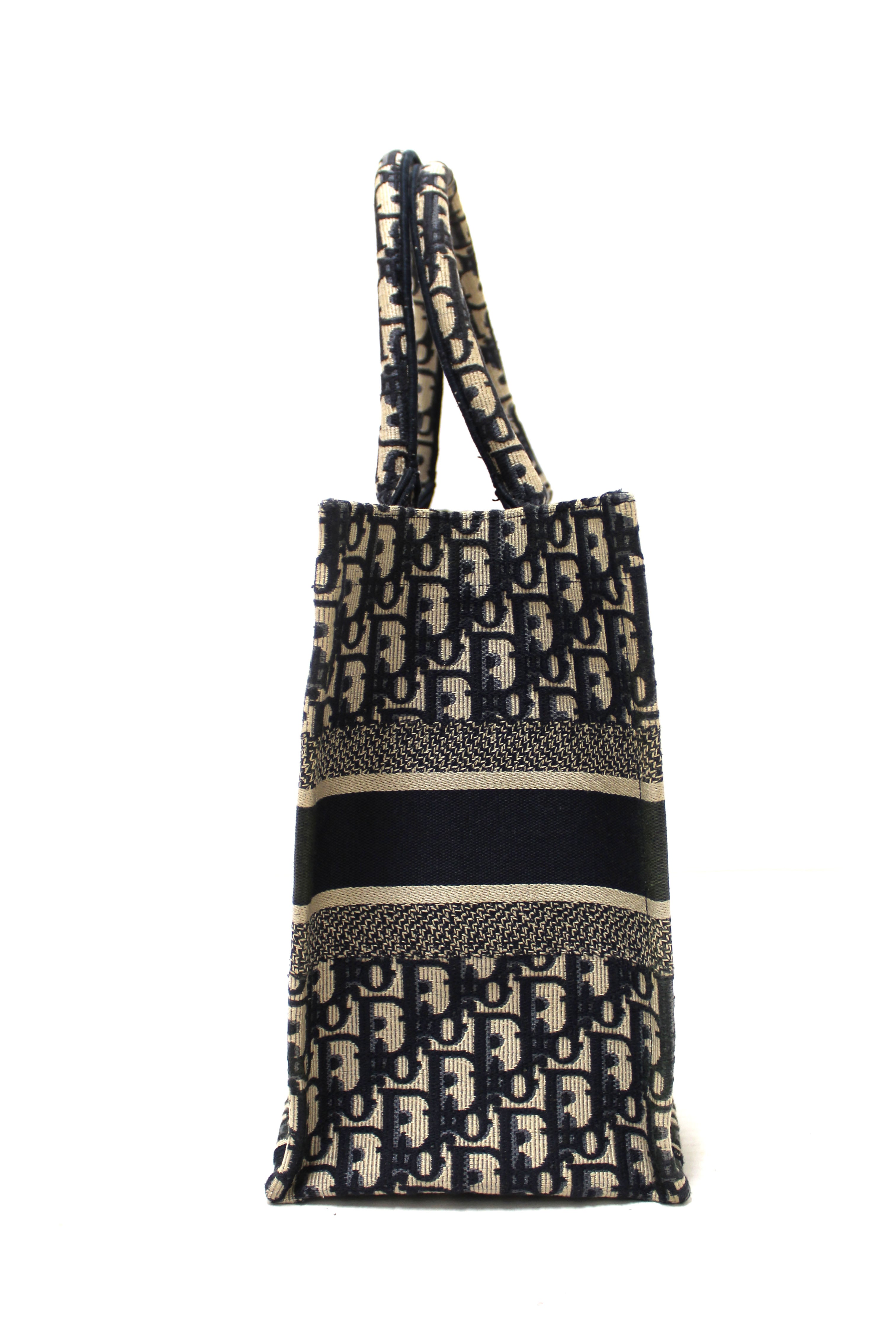 Authentic Christian Dior Ecru & Blue Dior Oblique Embroidery Medium Book Tote Bag - Luxury Designer Handbag for Women, Perfect for Travel, Work & Everyday Use