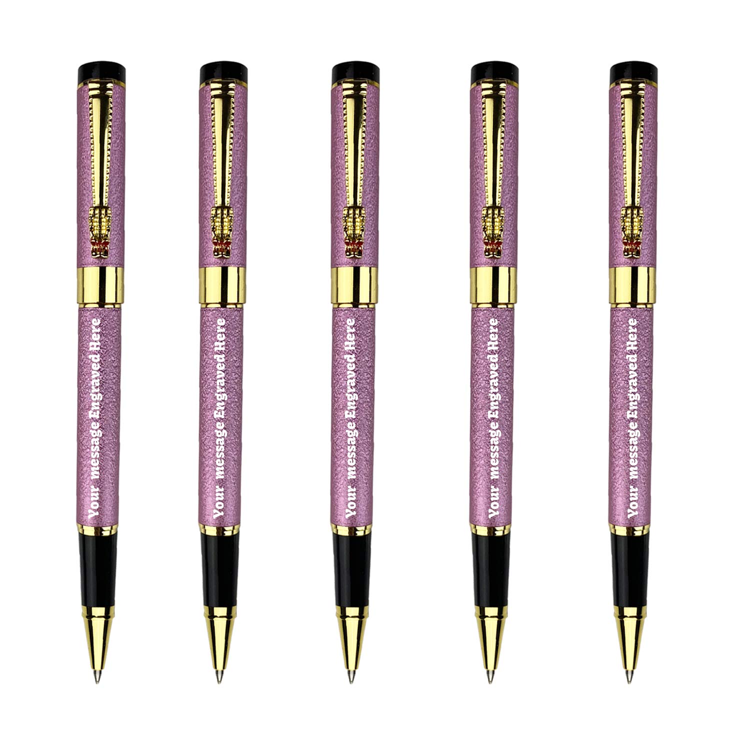 Ancolo Personalized Engraved Rollerball Pen Set - 10 Black Ink Refills for Left & Right Handed Users - Ideal Gift for Men, Women, Writers & Collectors (5-Pack) - Perfect for Office, Journaling & Special Occasions