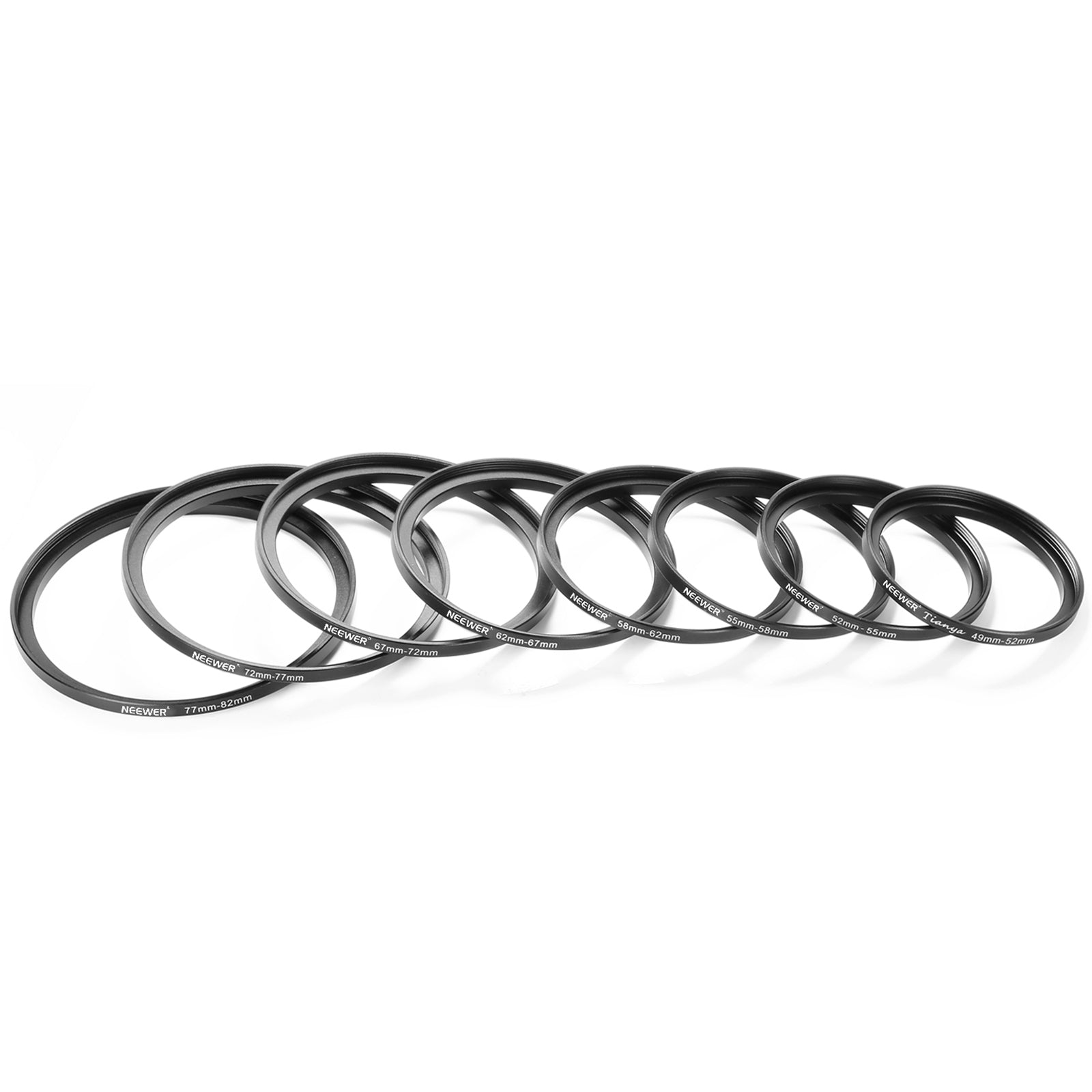 NEEWER 8-Piece Anodized Aluminum Step-Up Adapter Ring Set for Camera Lens - Compatible with Canon, Nikon, Sony DSLR & Mirrorless Cameras - Perfect for Photography, Videography & Macro Shooting