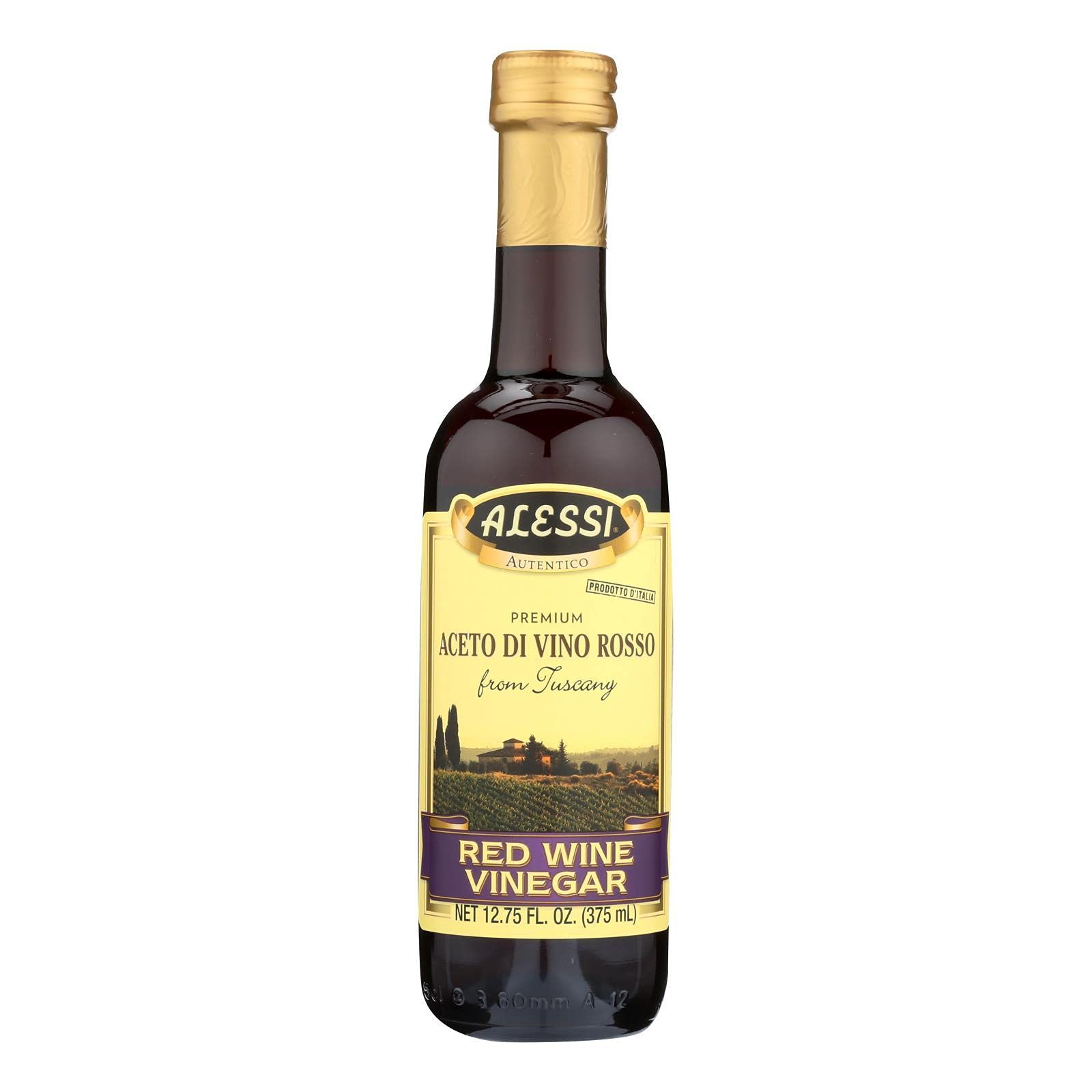 Premium Alessi Red Wine Vinegar - 12.75 oz (375ml) | Imported Italian Vinegar for Cooking, Salad Dressing & Gourmet Recipes