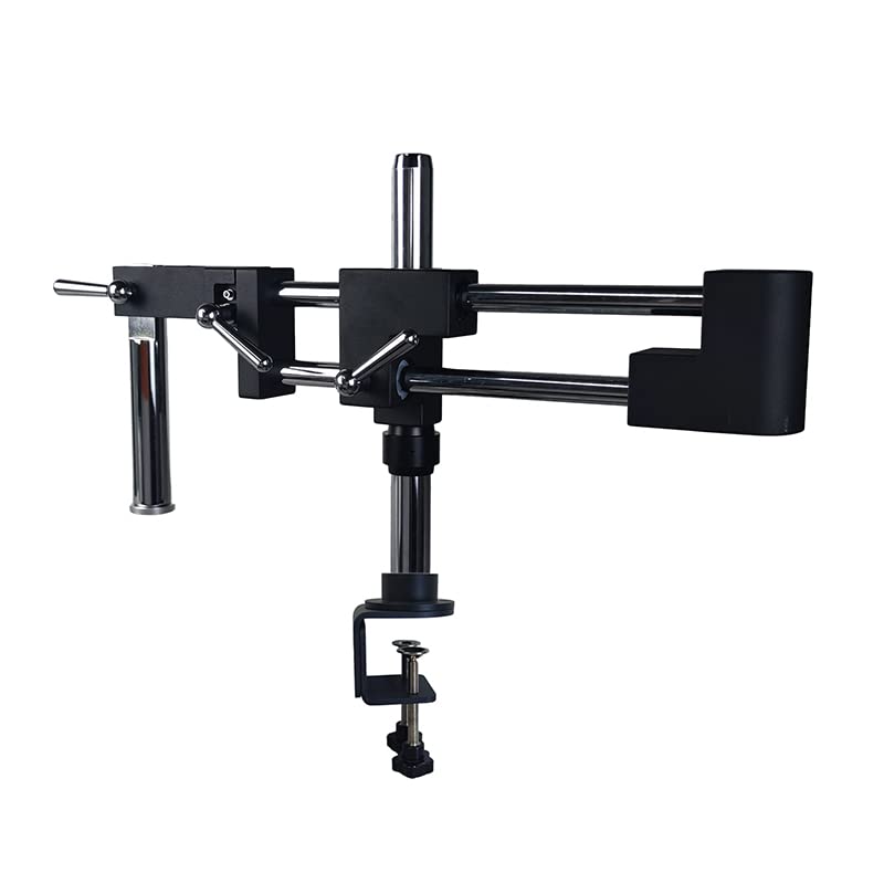 Adjustable Microscope Stand Arm with Clamp - Double Boom Holder Bracket for Lab, Industrial & Stereo Microscopes | Compatible with Trinocular Cameras, Phones & Soldering Tools (Black) | Perfect for Research, Repair & Precision Work
