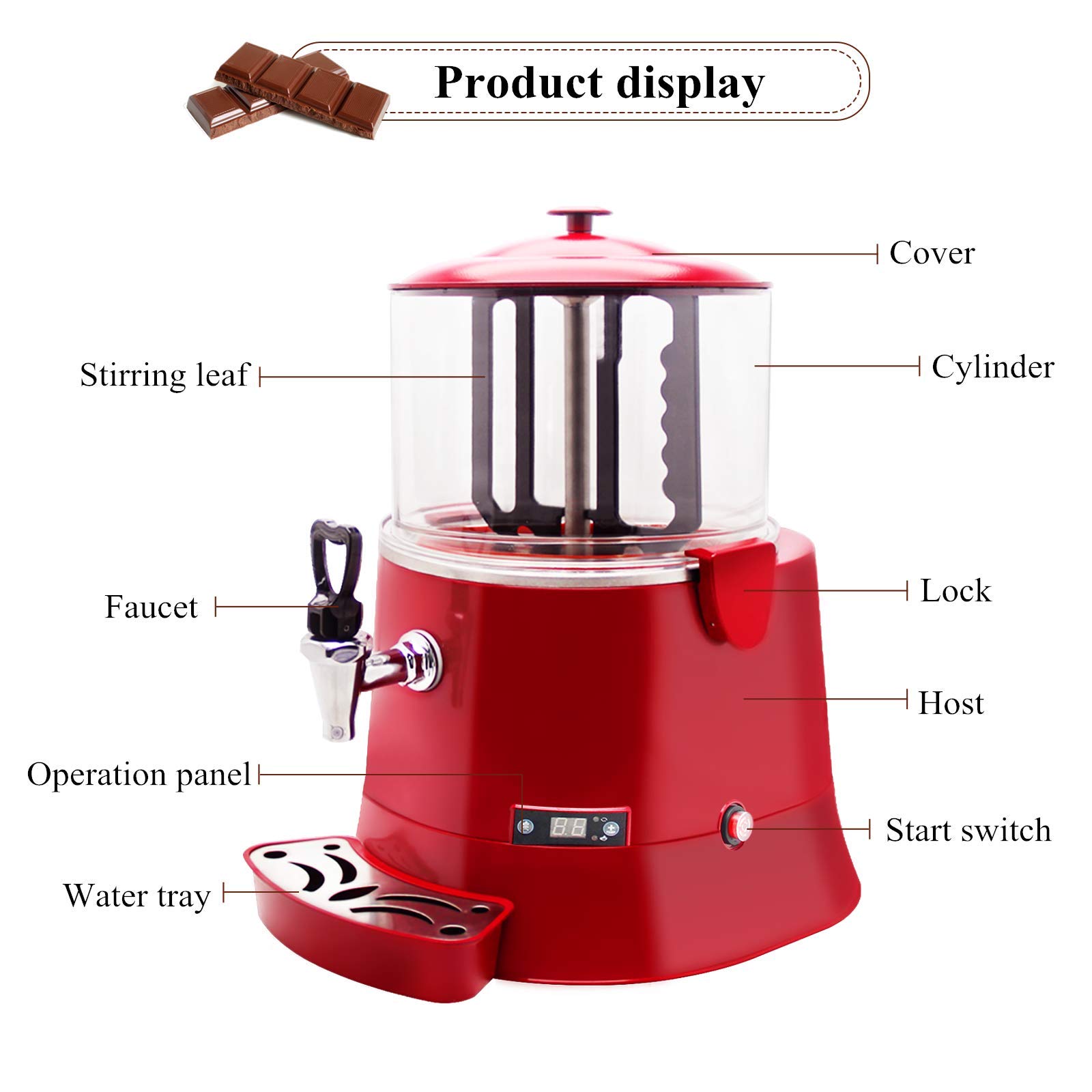 YUCHENGTECH 5L Commercial Hot Chocolate Maker Machine - Upgraded Hot Chocolate Dispenser & Warmer for Chocolate, Coffee, Milktea - CE Certified (5L, 100-120V) - Perfect for Cafes, Restaurants & Catering Events