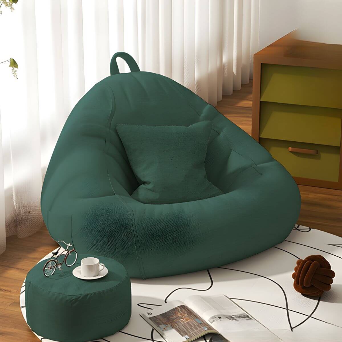 Premium Linen Upholstered Bean Bag Chair Set with Extra Firm Polystyrene Bean Fill - Comfortable Lounge Seating for Living Room, Bedroom, or Game Room