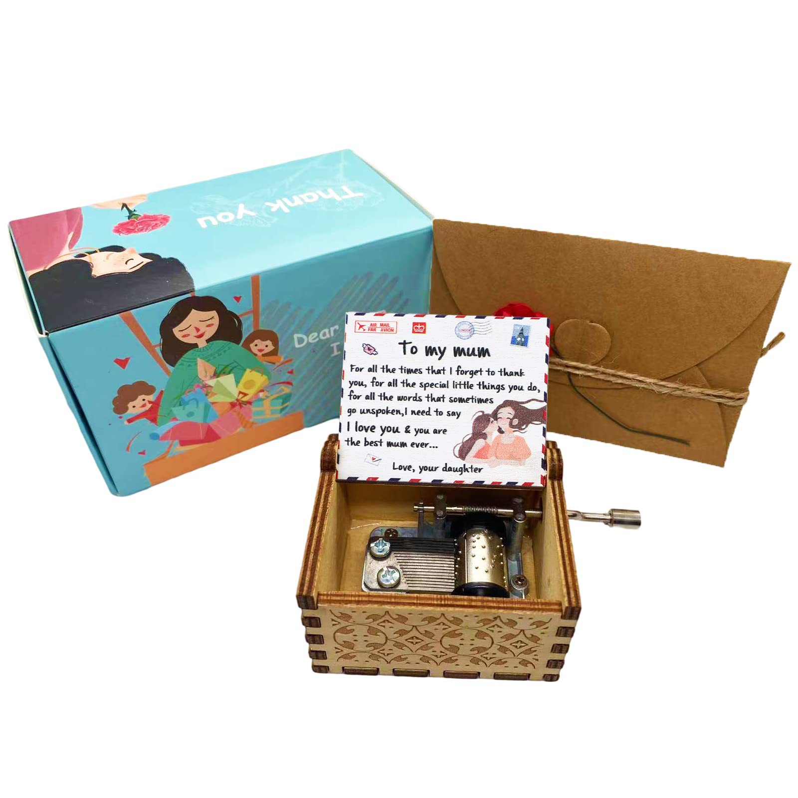 You Are My Sunshine Vintage Wooden Music Box - Hand Cranked Laser Engraved Gift for Mom from Daughter - Perfect for Mother's Day, Birthday & Christmas - Heartwarming Home Decor & Sentimental Keepsake