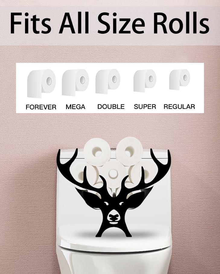 Black Antler Animal Toilet Paper Holder Stand - Free Standing Metal Bathroom Organizer for 8 Rolls - Farmhouse Style Paper Roll Storage Rack - Perfect for Rustic Bathrooms, Cabins & Hunting Lodges