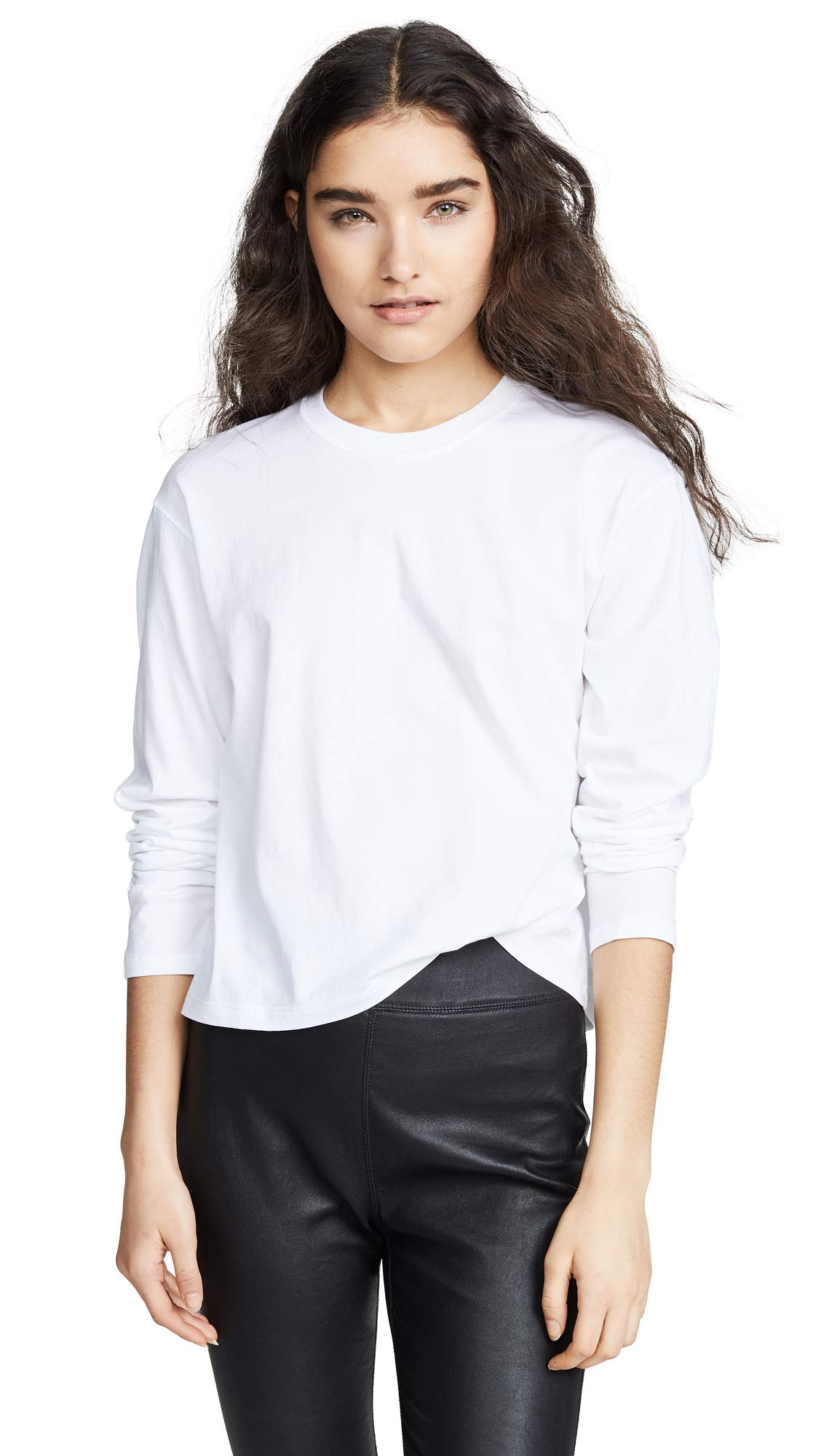 ATM Anthony Thomas Melillo Women's Long Sleeve Boyfriend Tee - Soft Cotton Relaxed Fit Top for Casual Wear & Layering