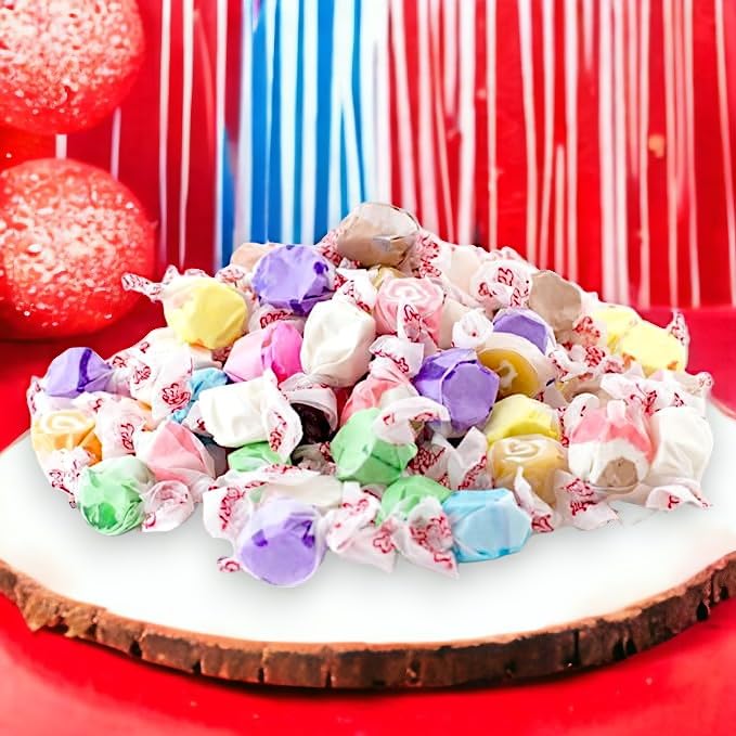 Klub Bulk Gourmet Salt Water Taffy Candy - 1.5 lbs Assorted Flavors Individually Wrapped, Peanut Free & Gluten Free - Perfect for Parties, Events, Gifts & Office Snacks (24 oz)