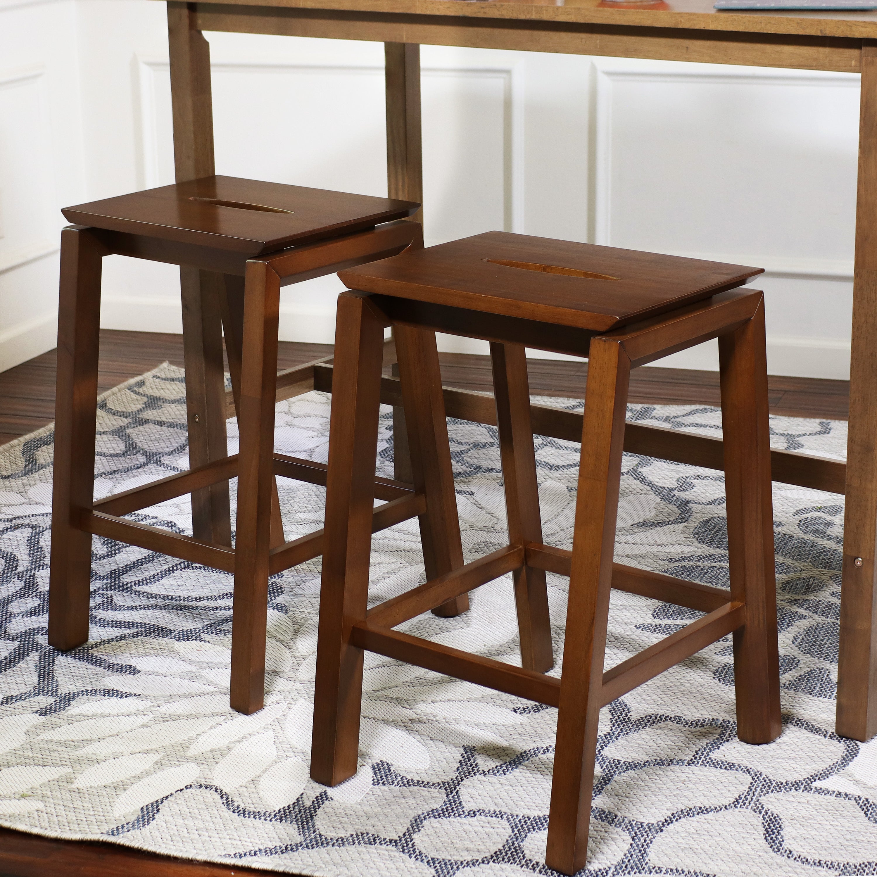 Sunnydaze Set of 2 Modern Counter Height Bar Stools - Dark Walnut Finish - Perfect for Kitchen Islands, Breakfast Bars & Home Decor