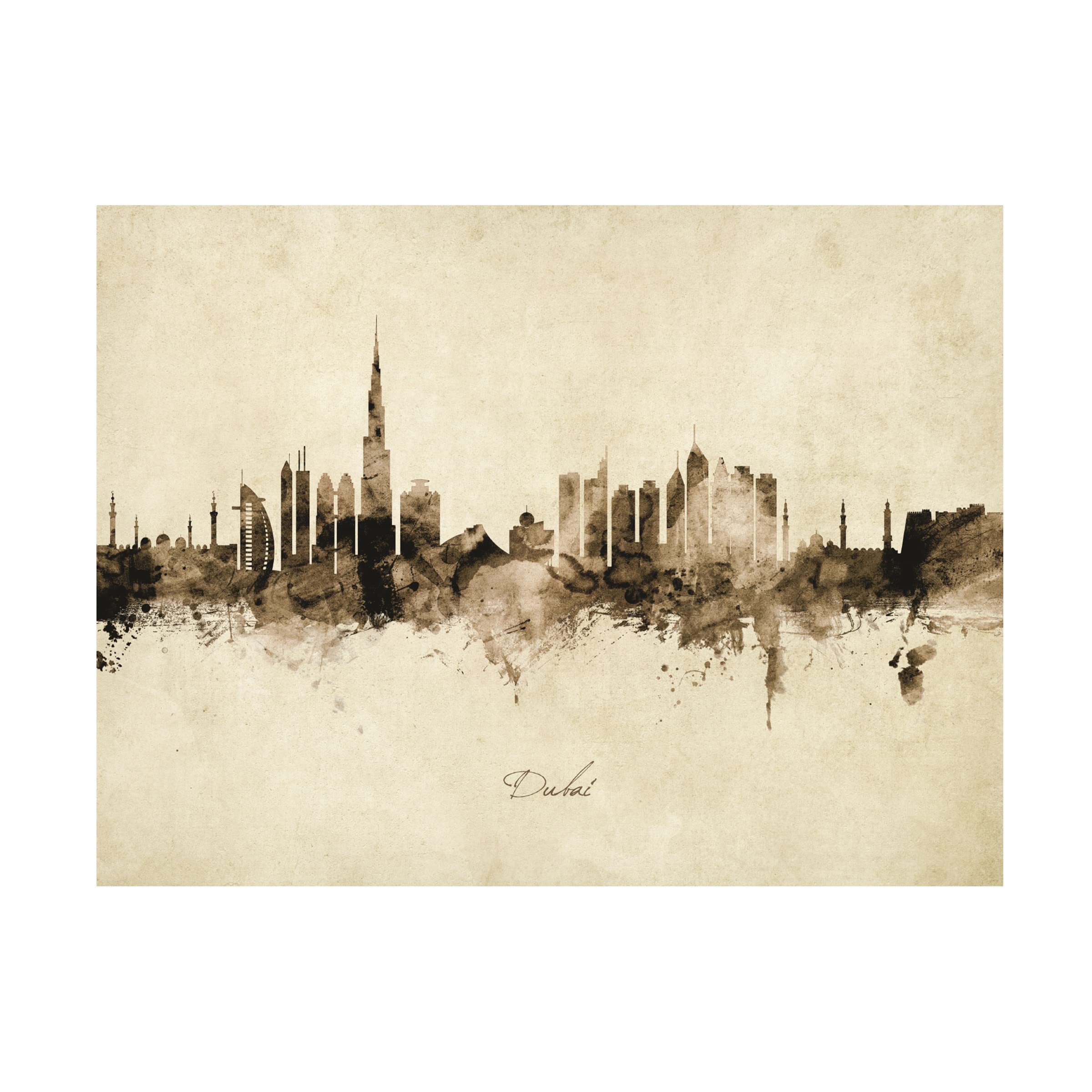Michael Tompsett Dubai Skyline Vintage Canvas Art Print - Modern Wall Decor for Living Room, Office & Bedroom - Premium Trademark Fine Art Collection