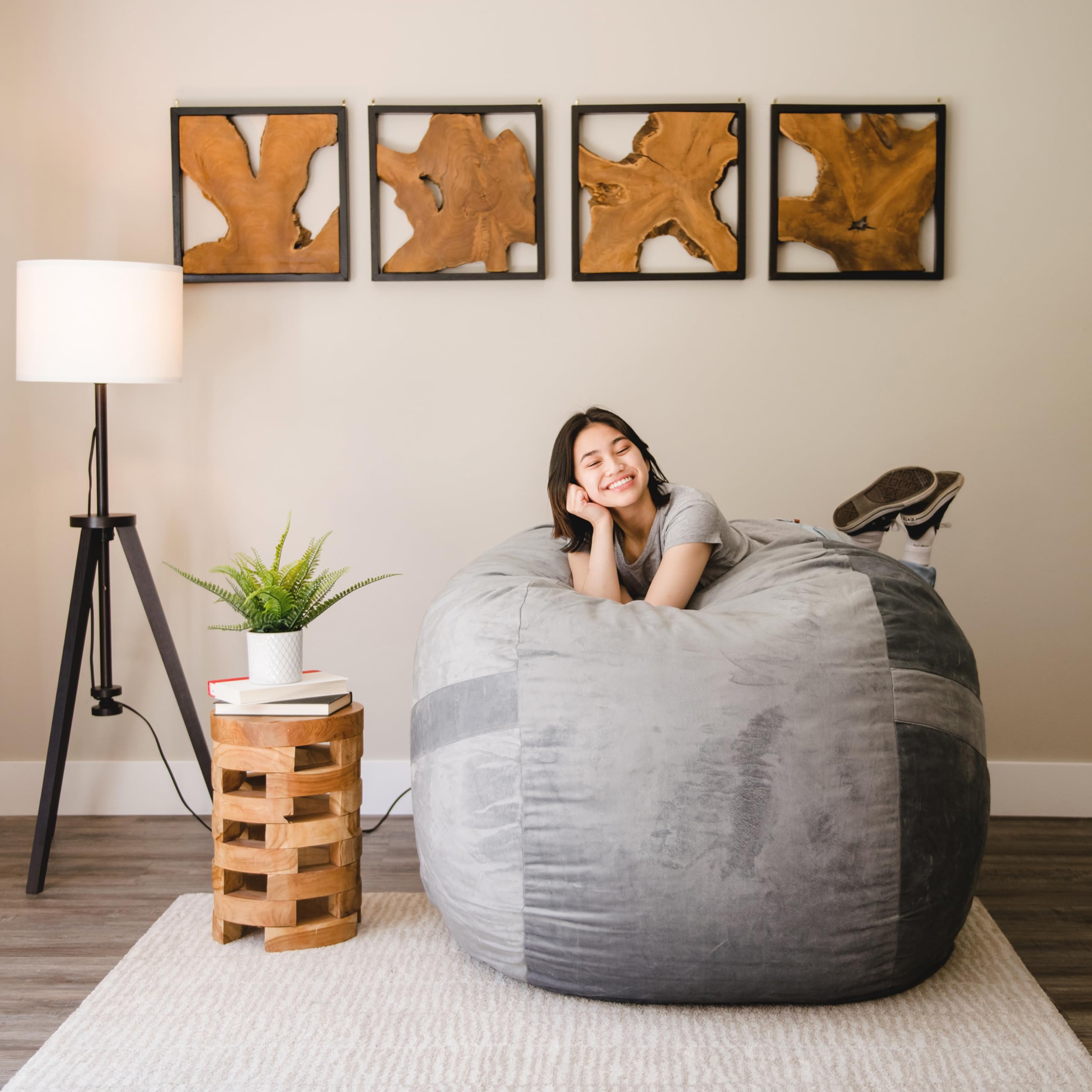 Big Joe Fuf Large Bean Bag Chair Cover Only - Machine Washable Gray Plush Soft Polyester - Perfect for Living Room, Bedroom & Dorm Decor