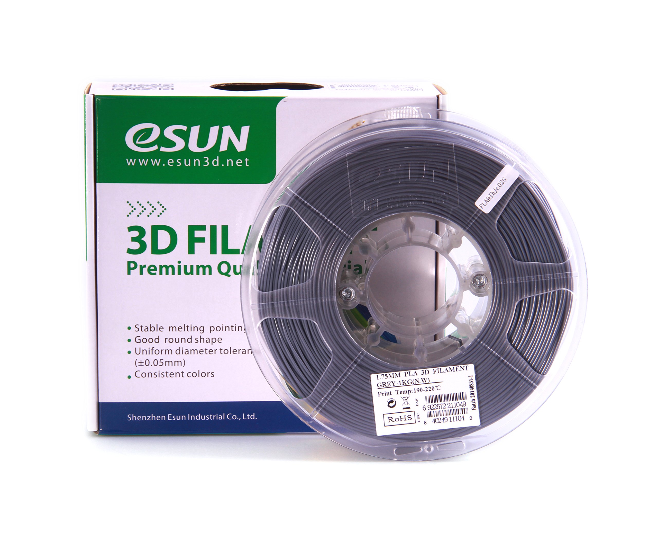 Premium eSUN 1.75mm Gray PLA 3D Printer Filament - 1kg Spool (2.2lbs) for High-Quality 3D Printing - Perfect for Home DIY, Prototyping, and Creative Projects