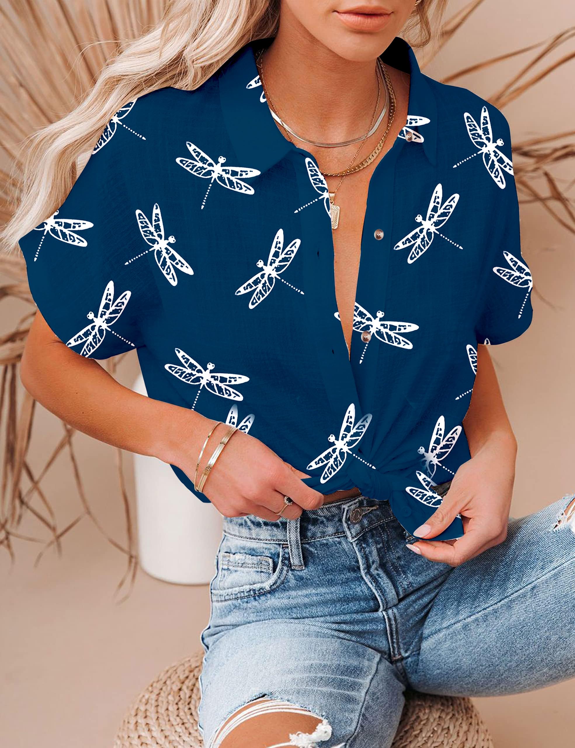 Floral Print V-Neck T-Shirt for Women - Summer Short Sleeve Blouse, Flowy Casual Top for Beach, Vacation & Everyday Wear