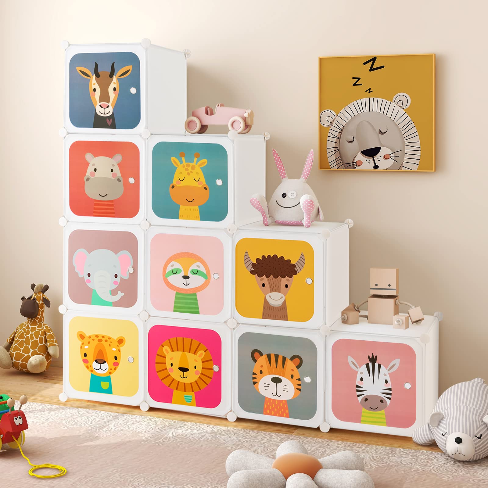 **HONEY JOY Kids Wardrobe Closet - 12-Cube & 2-Hanging Section Baby Clothes Organizer, Portable DIY Modular Dresser Cabinet for Boys & Girls (White) - Perfect for Nursery, Bedroom & Playroom Storage**