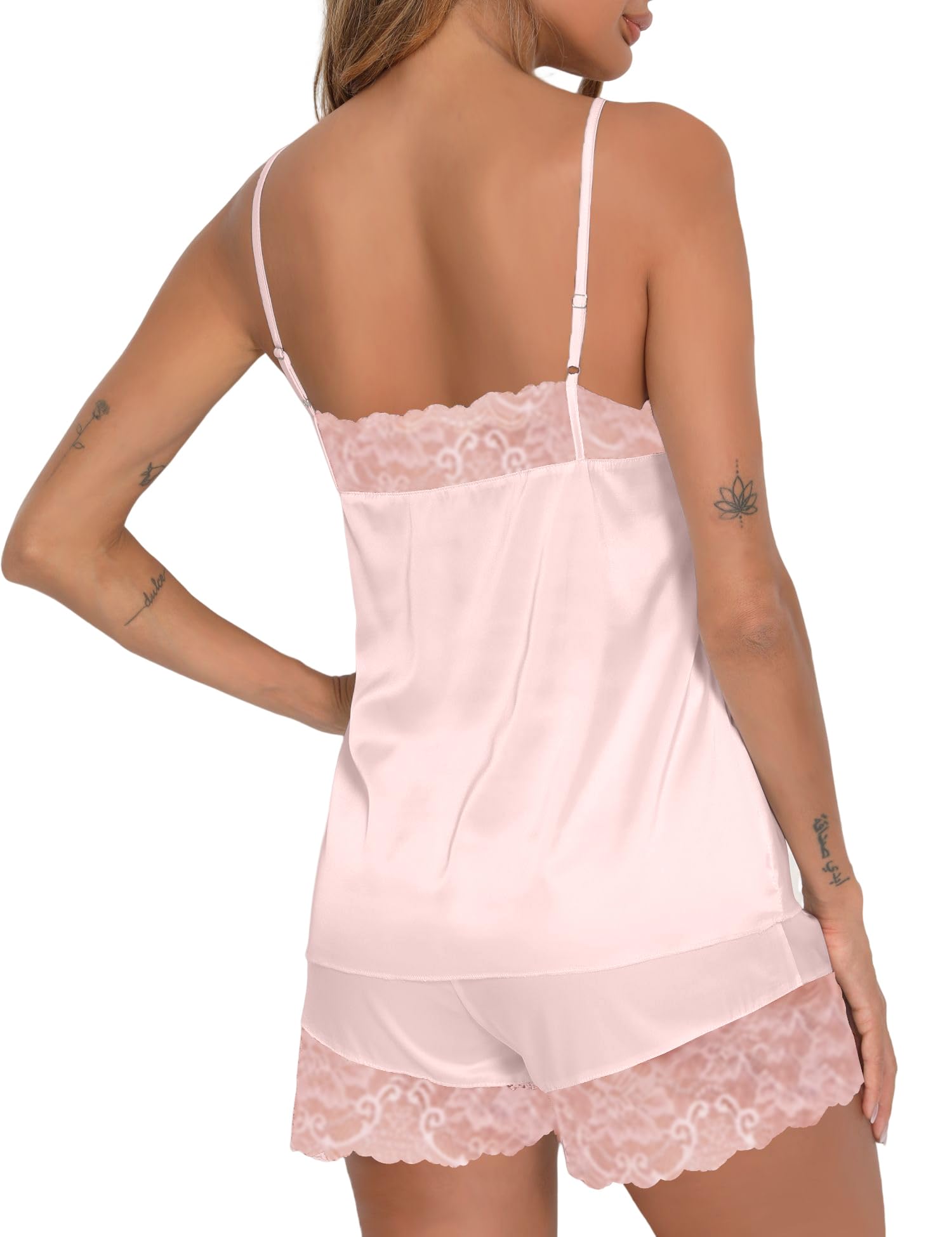 HANERDUN Women's Satin Pajama Set - Soft Sleepwear & Lingerie with Cami Top & Shorts for Comfortable Nights & Romantic Evenings