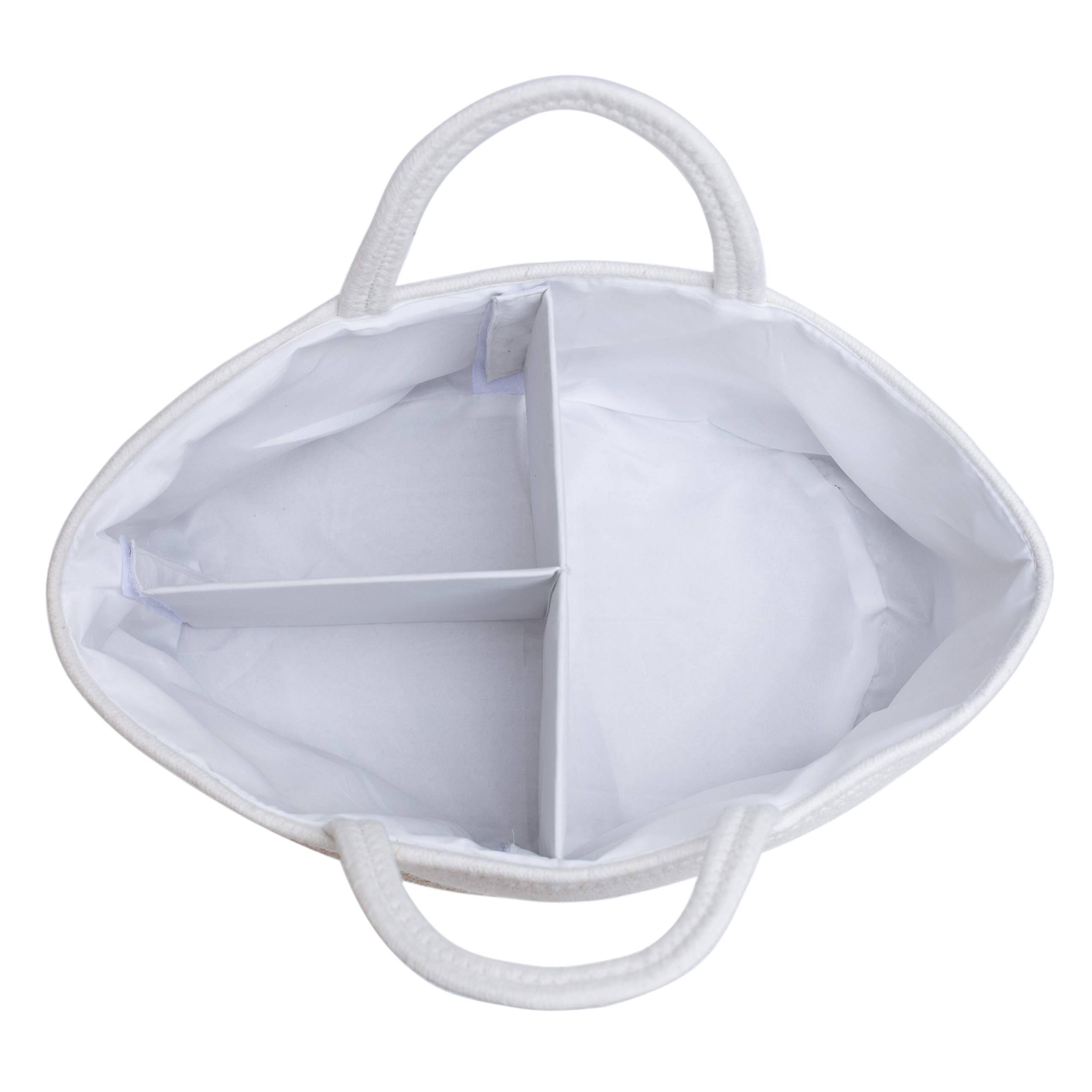 Mila Millie Baby Diaper Organizer - Large Cotton Rope Storage Bin for Nursery Essentials | 15.5x10x7 Inch | 100% Natural Eco-Friendly Cotton (White & Beige) | Perfect for Baby Showers, Nursery Organization & Diaper Storage
