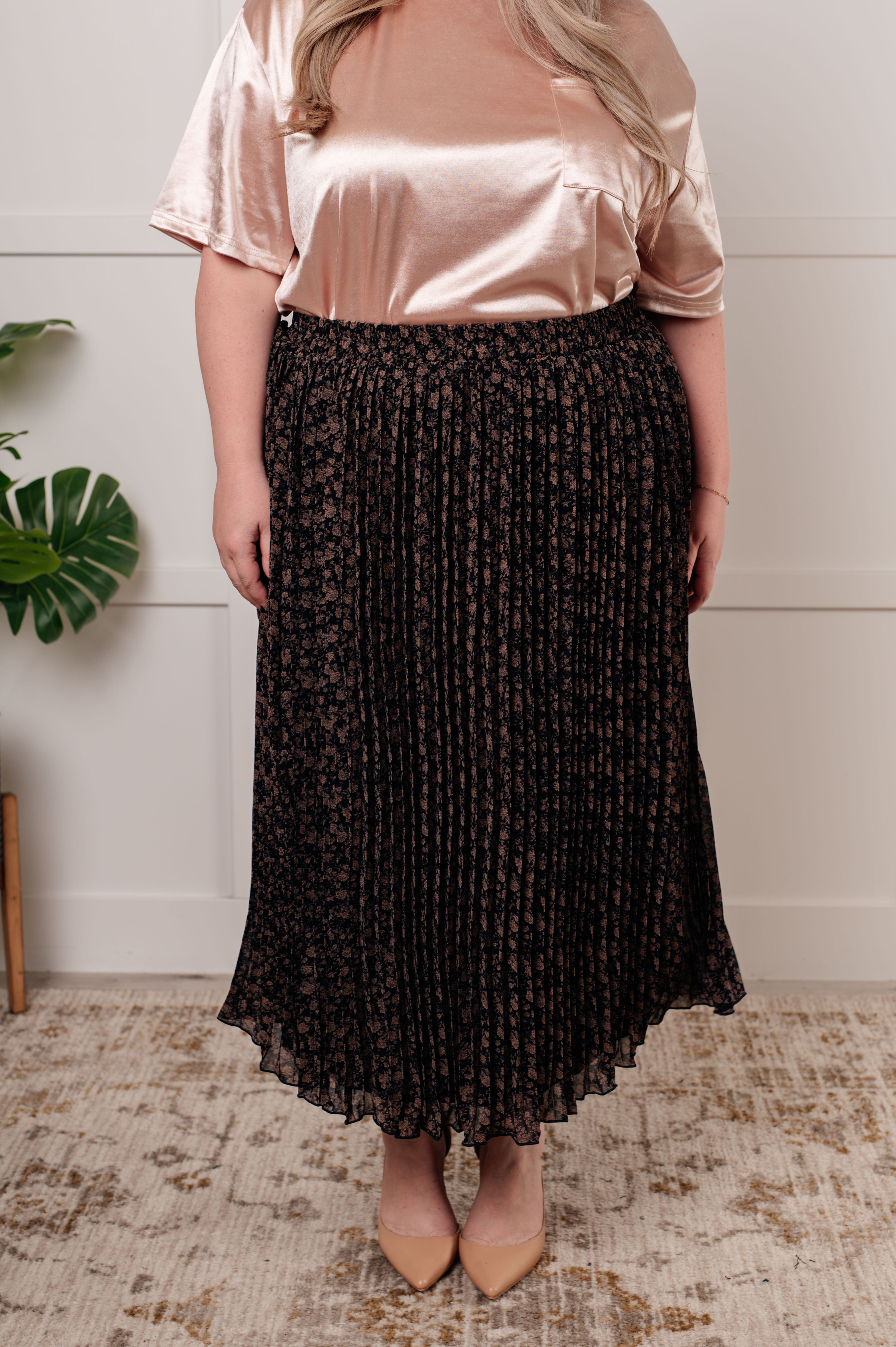 Floral Print Pleated Skirt for Women - Elegant A-Line Midi Skirt with Elastic Waist | Perfect for Spring, Summer, Office Wear & Casual Outfits