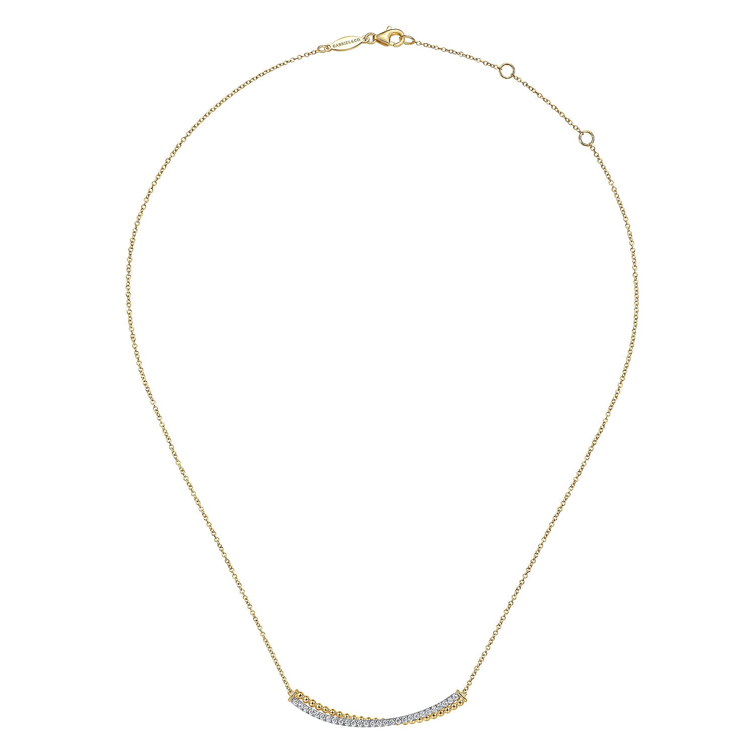14K Yellow & White Gold Bujukan Diamond Curved Bar Necklace NK6367M45JJ - Elegant Layering Piece for Women, Perfect for Weddings, Date Nights & Special Occasions