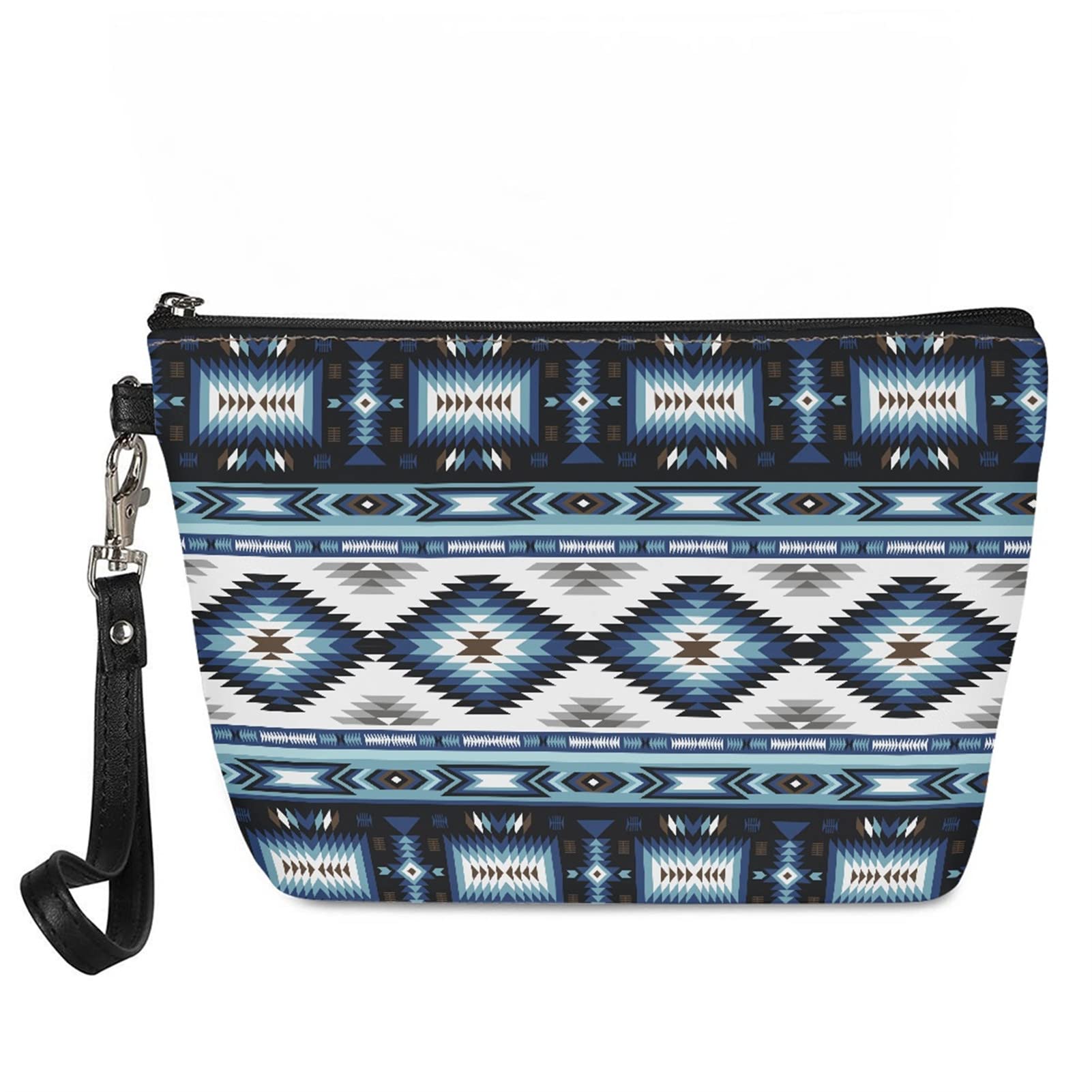 Suhoaziia Navajo Dark Blue Cosmetic Bag for Women & Girls | Large Travel Makeup Organizer Pouch | Perfect for Travel, Gym, and Daily Essentials Storage